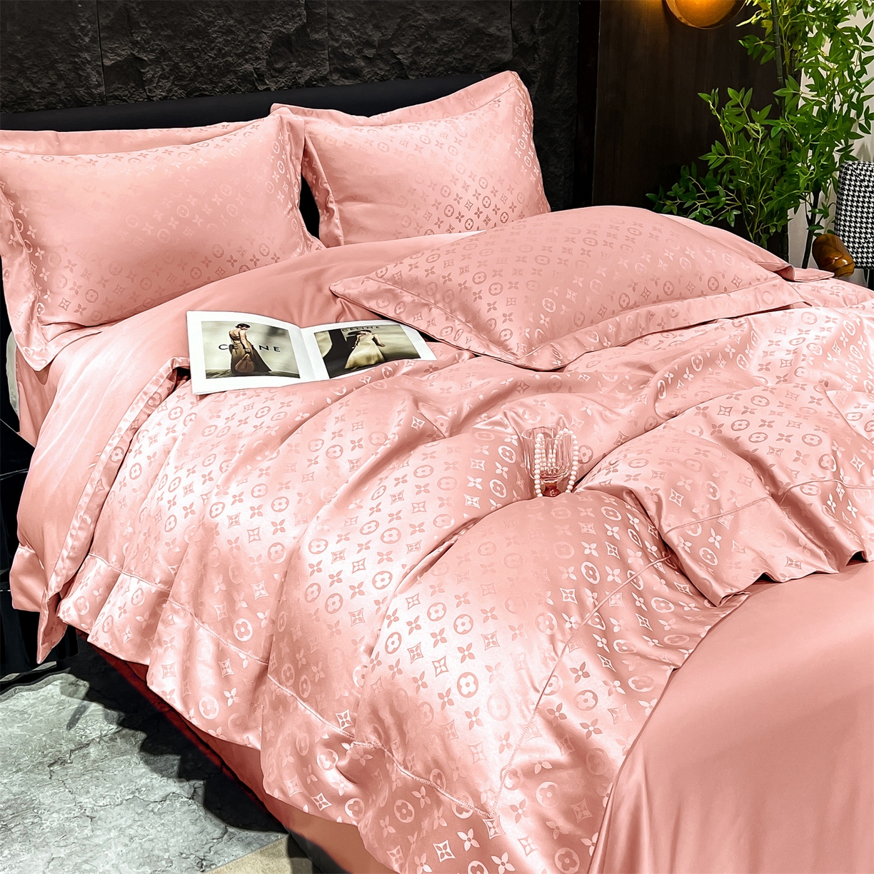 91家纺网 家纺一手货源 找家纺 经年 2026新款水洗真丝提花四件套 格林-粉玉