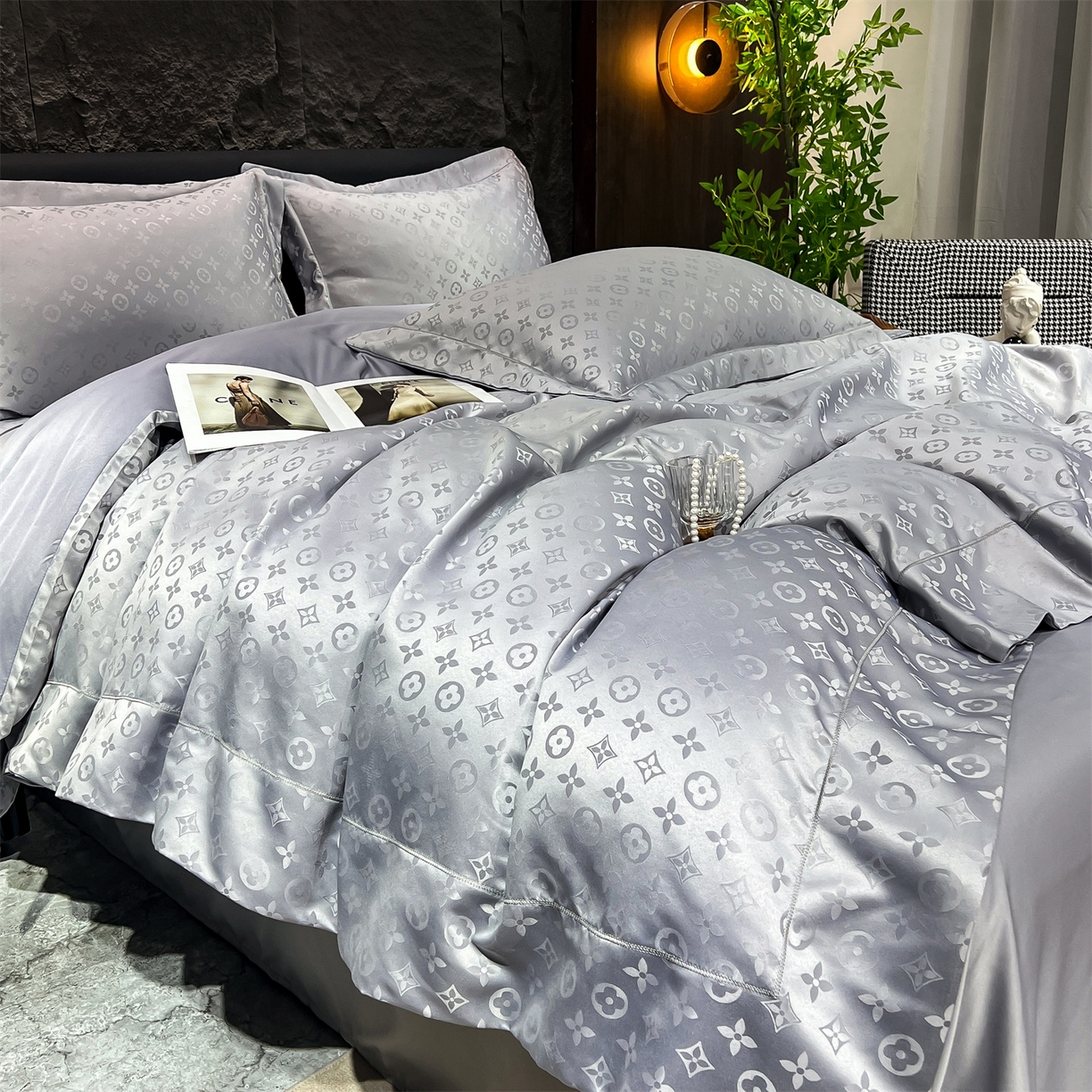 91家纺网 家纺一手货源 找家纺 经年 2026新款水洗真丝提花四件套 格林-浅灰