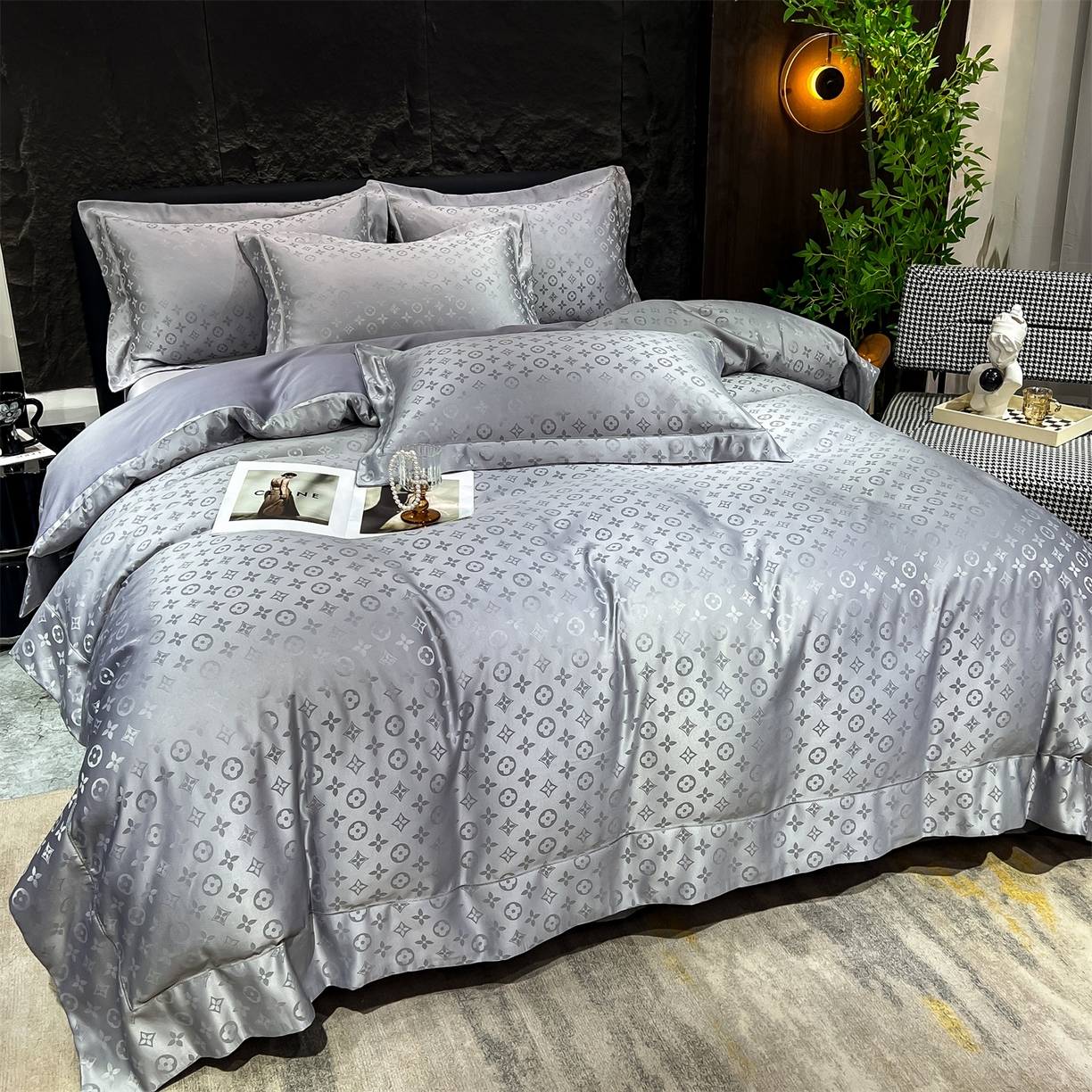 91家纺网 家纺一手货源 找家纺 经年 2026新款水洗真丝提花四件套 格林-浅灰