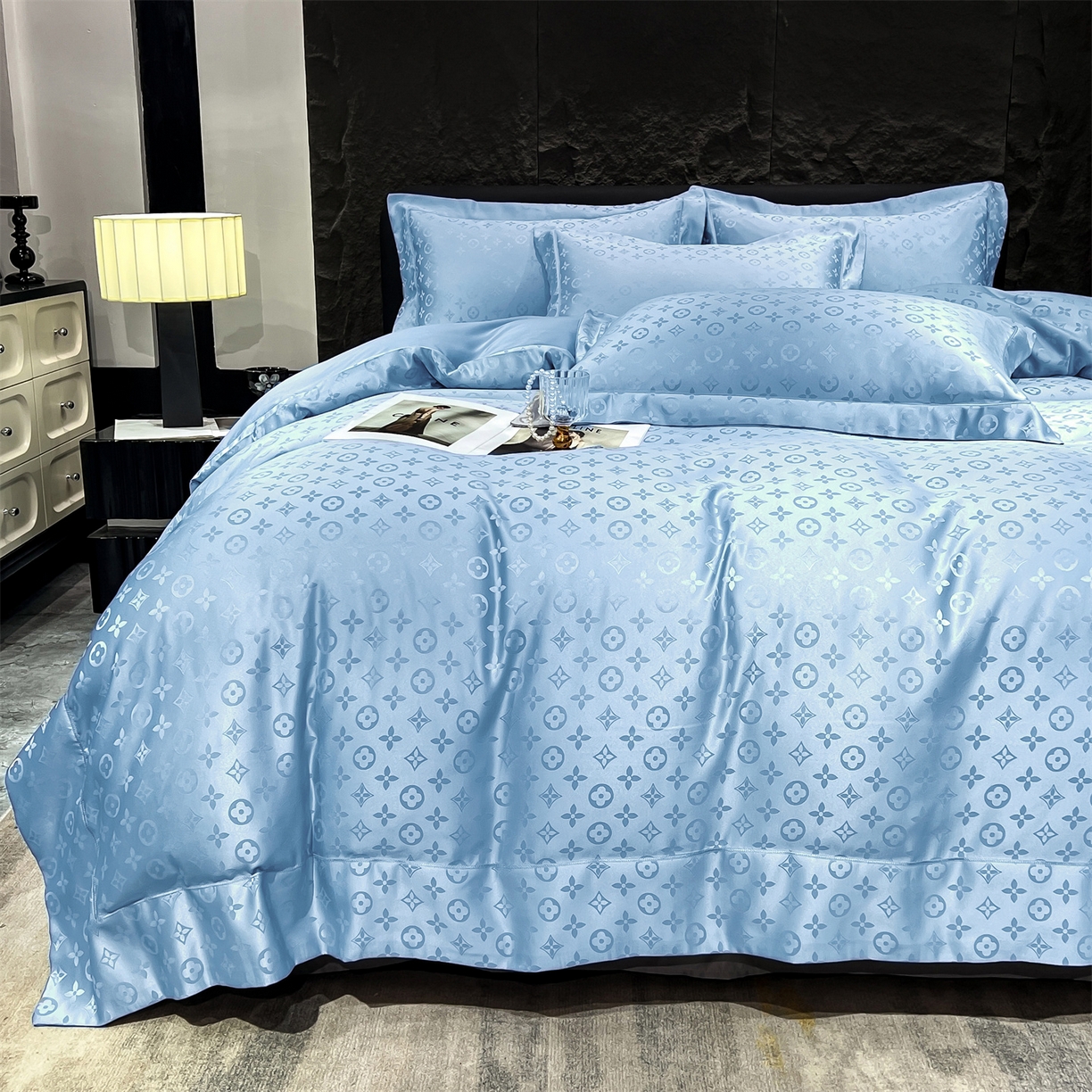 91家纺网 家纺一手货源 找家纺 经年 2026新款水洗真丝提花四件套 格林-天蓝