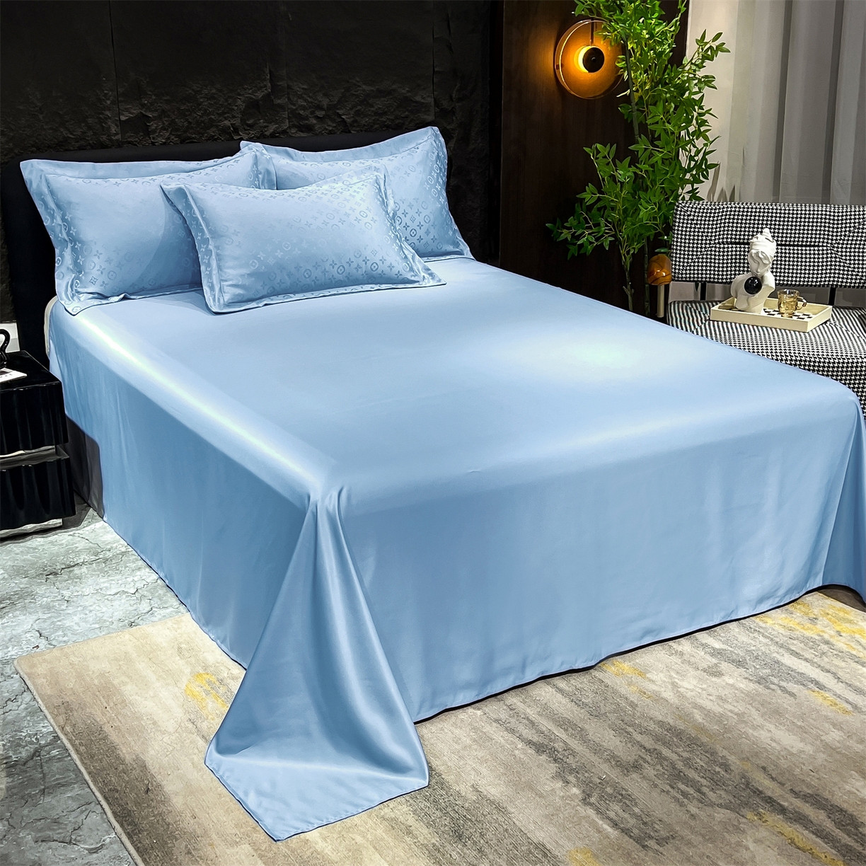 91家纺网 家纺一手货源 找家纺 经年 2026新款水洗真丝提花四件套 格林-天蓝