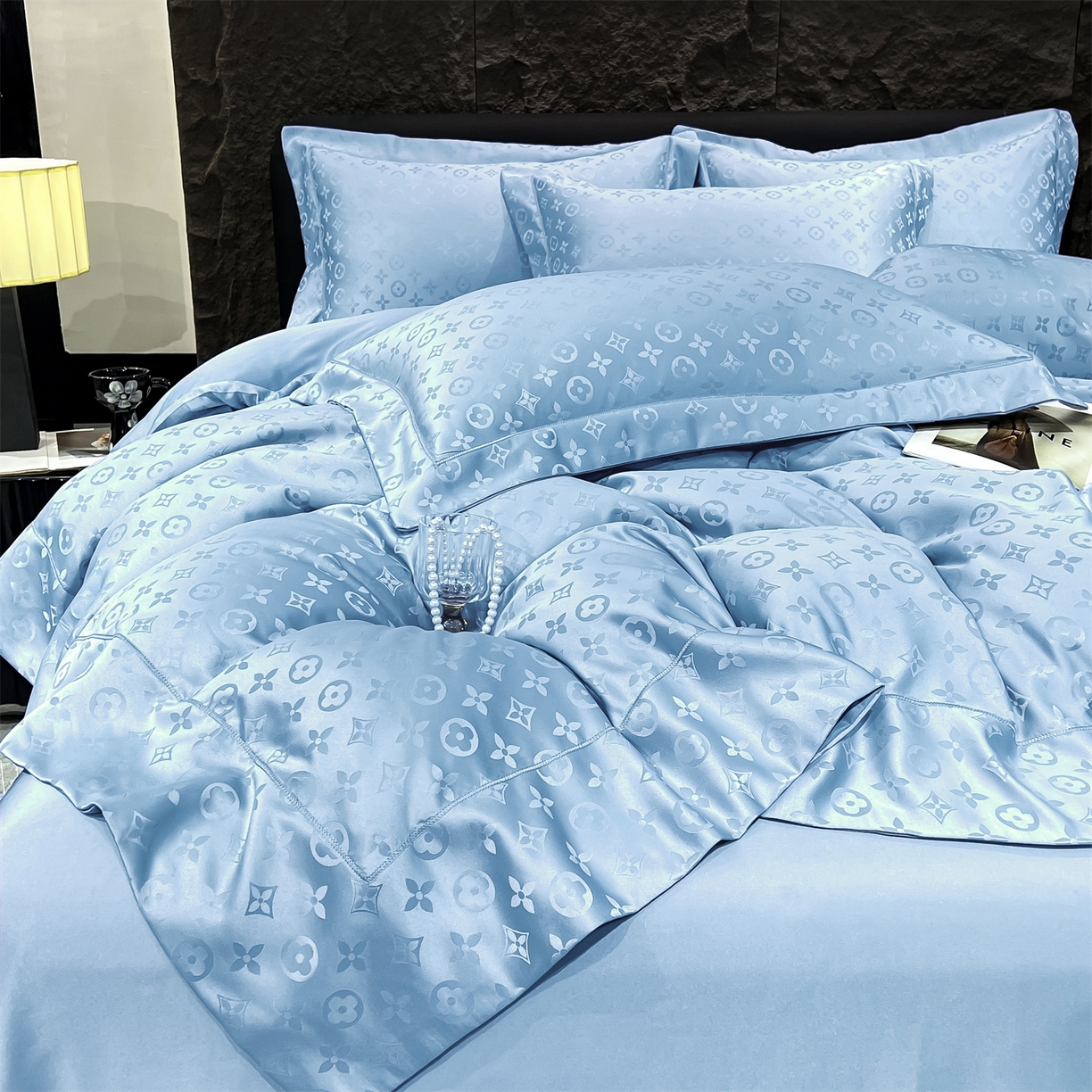 91家纺网 家纺一手货源 找家纺 经年 2026新款水洗真丝提花四件套 格林-天蓝