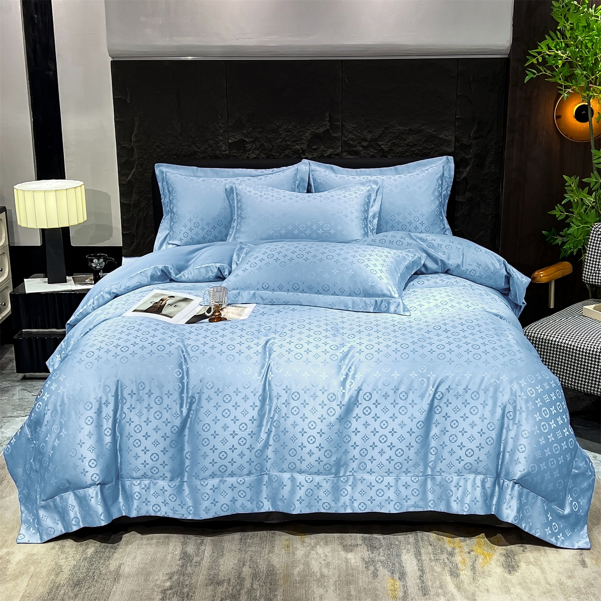 91家纺网 家纺一手货源 找家纺 经年 2026新款水洗真丝提花四件套 格林-天蓝