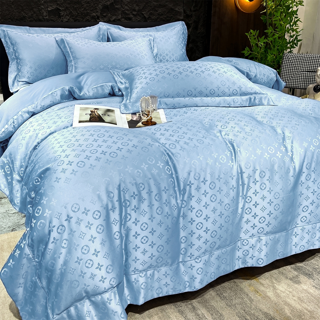 91家纺网 家纺一手货源 找家纺 经年 2026新款水洗真丝提花四件套 格林-天蓝