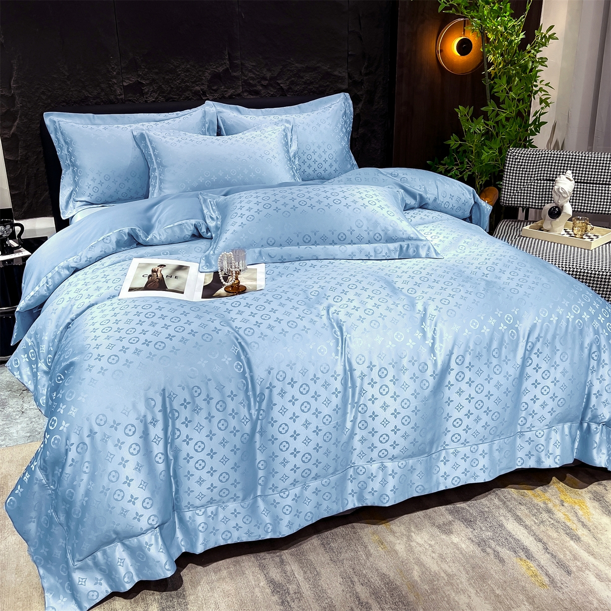 91家纺网 家纺一手货源 找家纺 经年 2026新款水洗真丝提花四件套 格林-天蓝