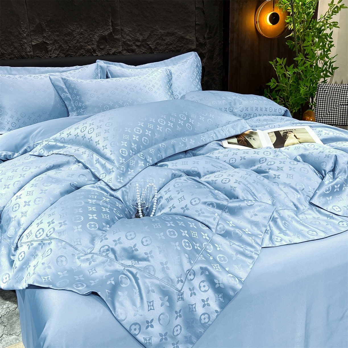 91家纺网 家纺一手货源 找家纺 经年 2026新款水洗真丝提花四件套 格林-天蓝