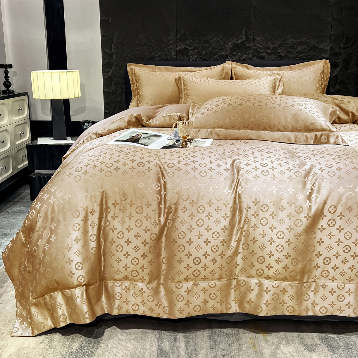 91家纺网 家纺一手货源 找家纺 经年 2026新款水洗真丝提花四件套 格林-香槟