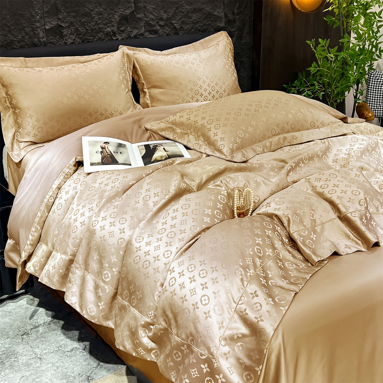 91家纺网 家纺一手货源 找家纺 经年 2026新款水洗真丝提花四件套 格林-香槟