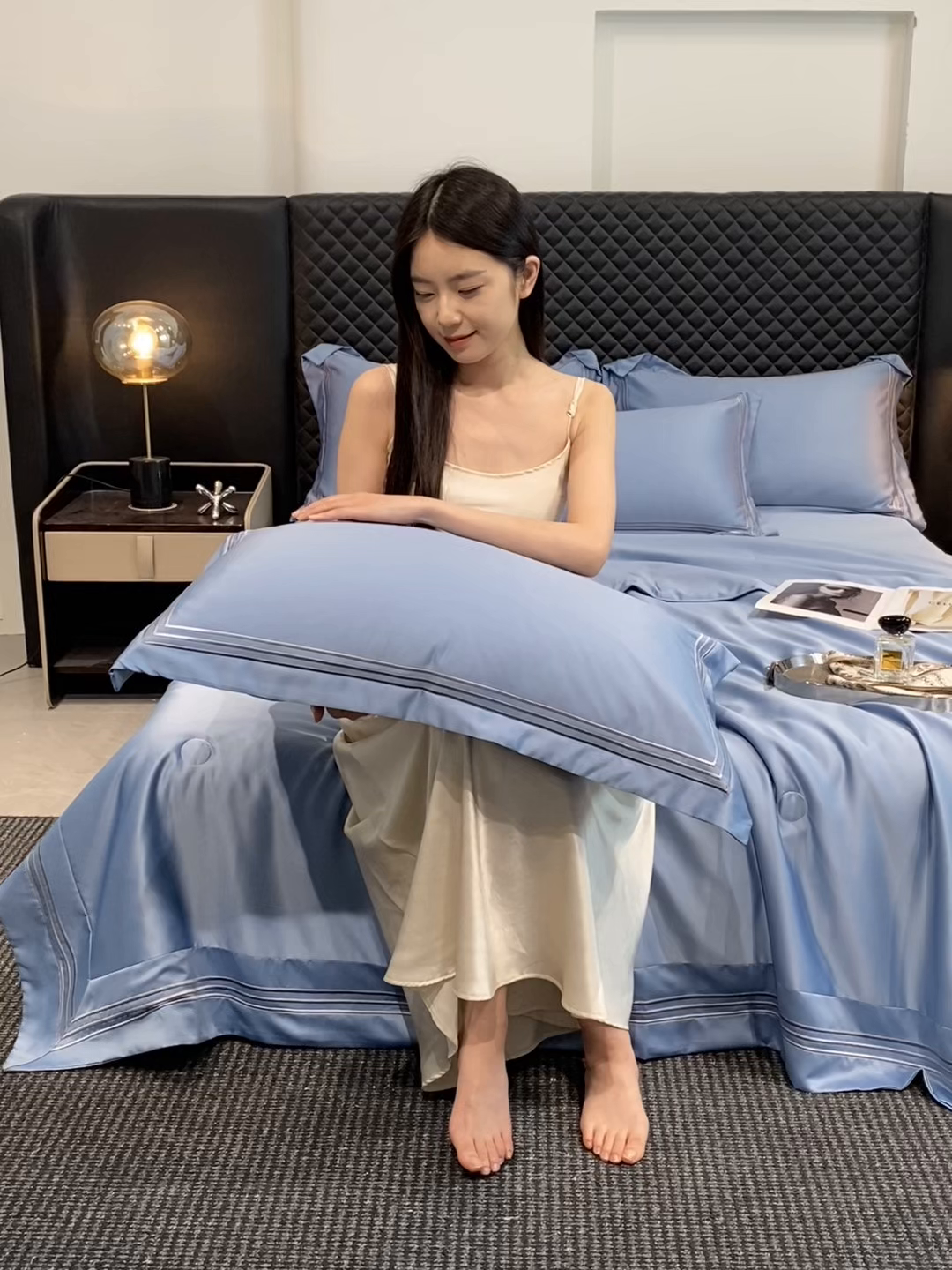 91家纺网 家纺一手货源 找家纺 （总）欧乐蒂 2026新款水洗天丝刺绣夏被夏凉被空调被四件套-奢雅