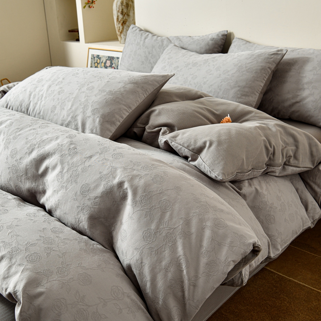 91家纺网 家纺一手货源 找家纺 （总）菡宝 2026春夏新款全棉纯棉色织提花四件套-中古玫瑰