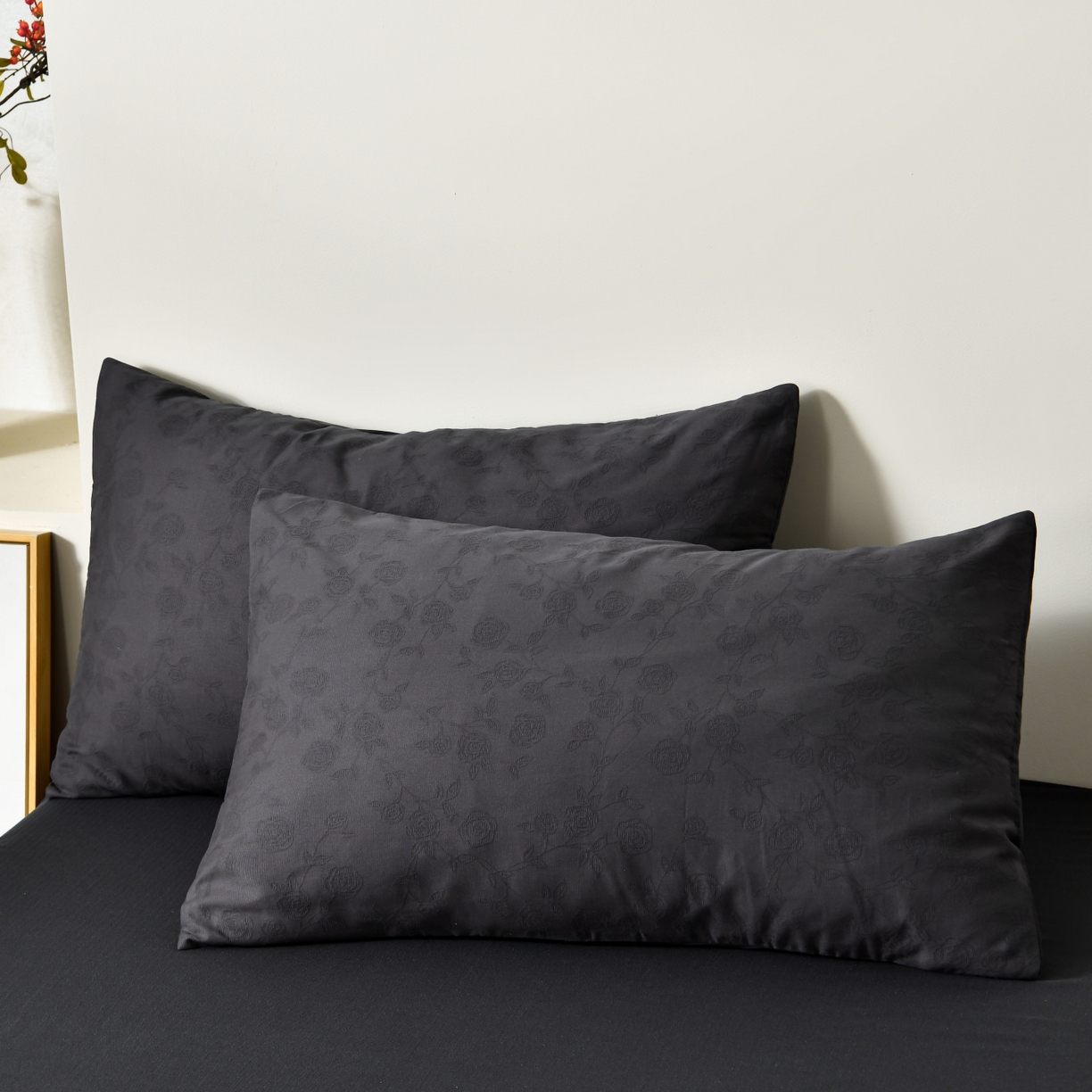 91家纺网 家纺一手货源 找家纺 菡宝 2026春夏新款全棉纯棉色织提花四件套-中古玫瑰 中古玫瑰 深灰