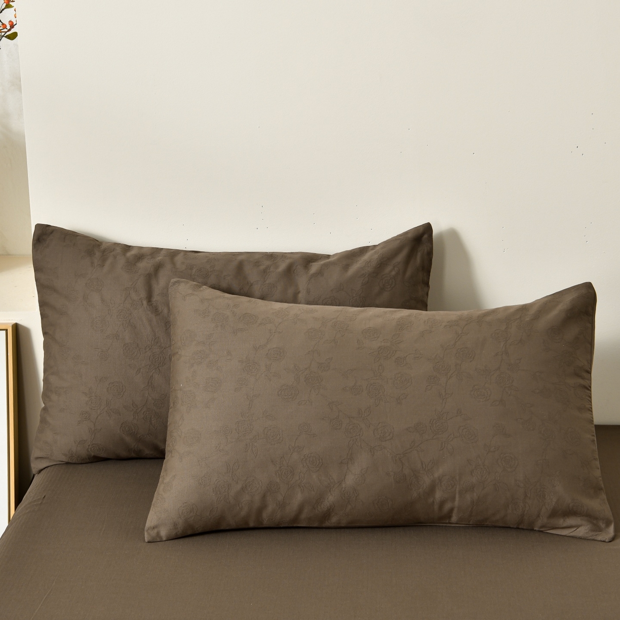 91家纺网 家纺一手货源 找家纺 菡宝 2026春夏新款全棉纯棉色织提花四件套-中古玫瑰 中古玫瑰 深咖