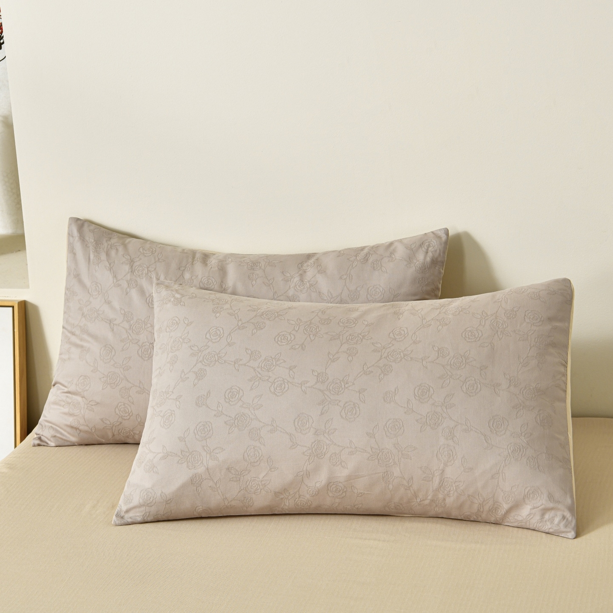 91家纺网 家纺一手货源 找家纺 菡宝 2026春夏新款全棉纯棉色织提花四件套-中古玫瑰 中古玫瑰 杏