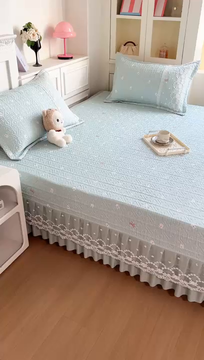 91家纺网 家纺一手货源 找家纺 手艺人家纺 2026新款四季通用榻榻米纯棉床盖专用防滑夹棉绗缝床单坑盖炕罩垫子可机洗定制 萌兔绿