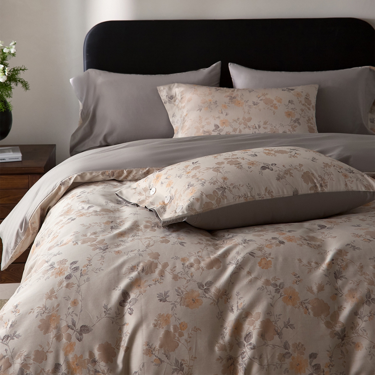 （总）ONE TWO ONE 121 2026新款100s50支长绒棉全棉床上用品色织提花四件套纽扣款-梦谷花园风格一