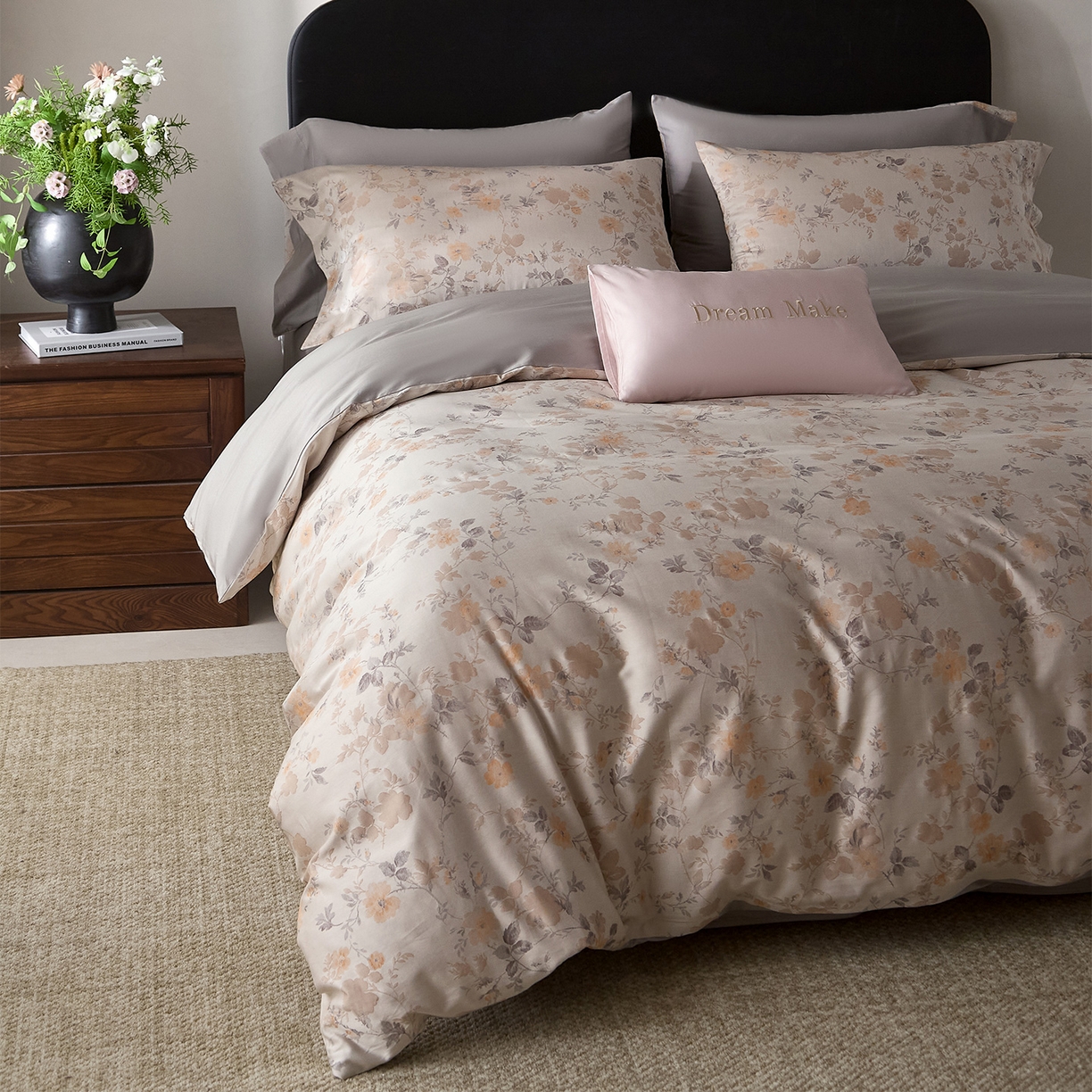 91家纺网 家纺一手货源 找家纺 （总）ONE TWO ONE 121 2026新款100s50支长绒棉全棉床上用品色织提花四件套纽扣款-梦谷花园风格一