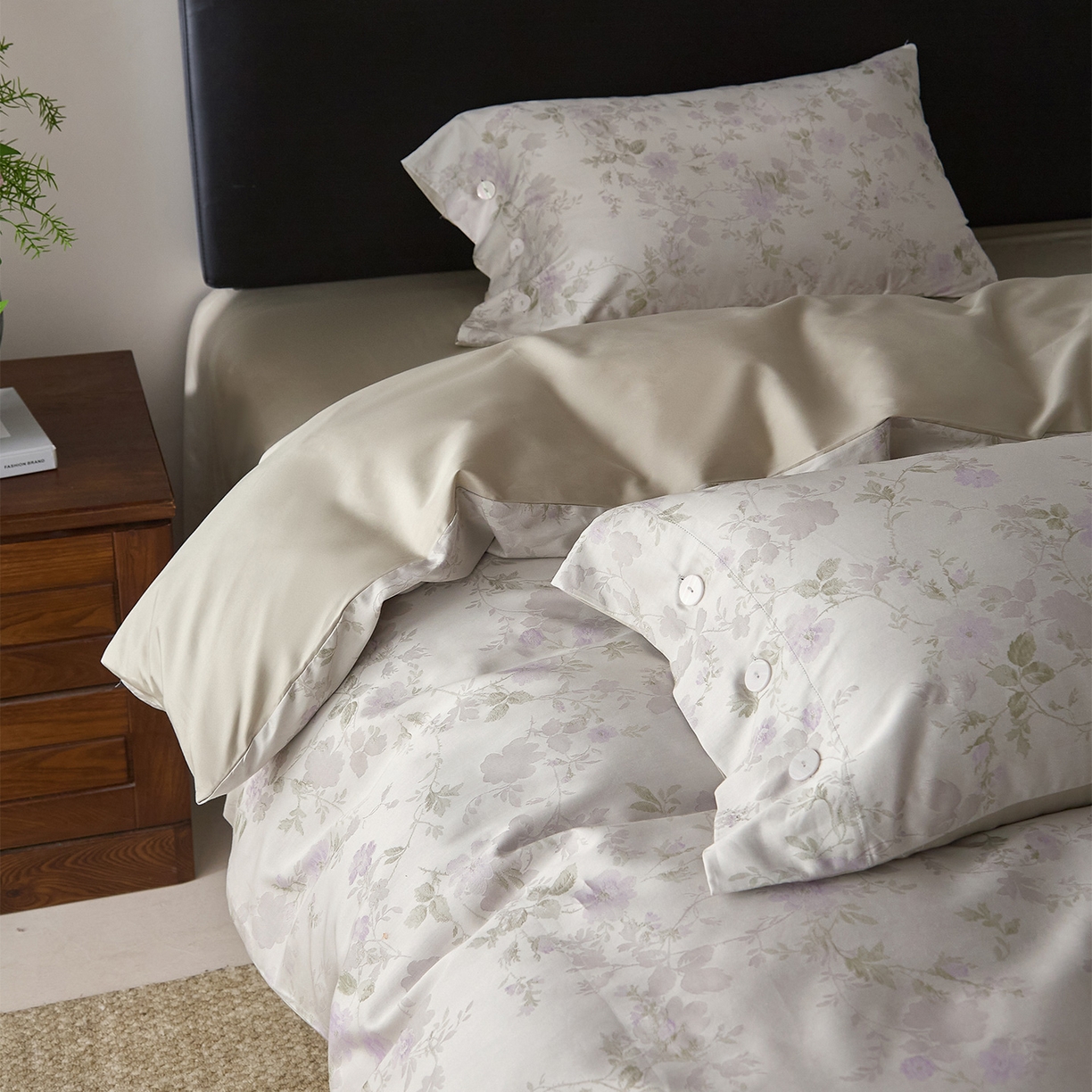 91家纺网 家纺一手货源 找家纺 ONE TWO ONE 121 2026新款100s50支长绒棉全棉床上用品色织提花四件套纽扣款-梦谷花园风格一 梦谷花园-青绿