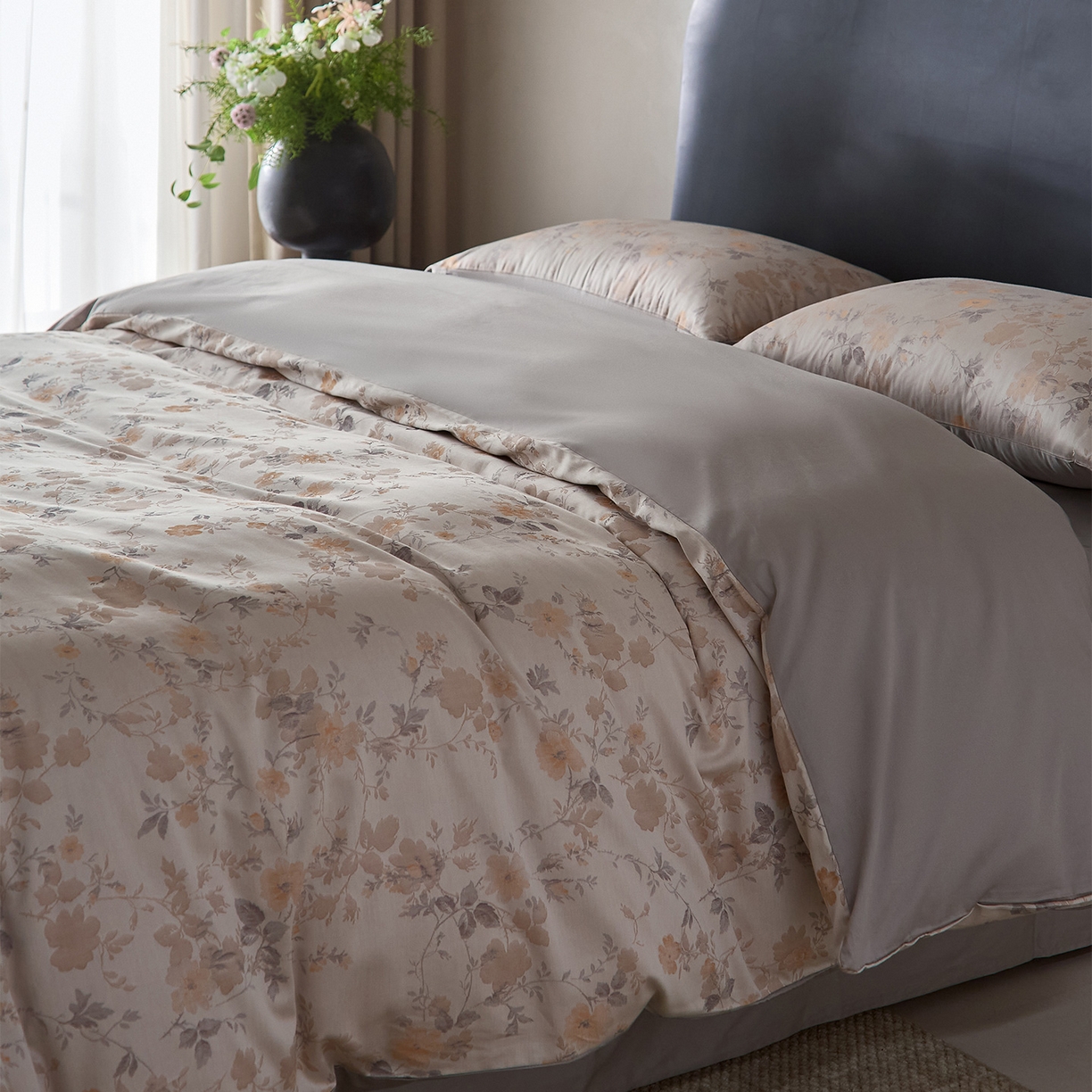 91家纺网 家纺一手货源 找家纺 ONE TWO ONE 121 2026新款100s50支长绒棉全棉床上用品色织提花四件套纽扣款-梦谷花园风格一 梦谷花园-蜜橙