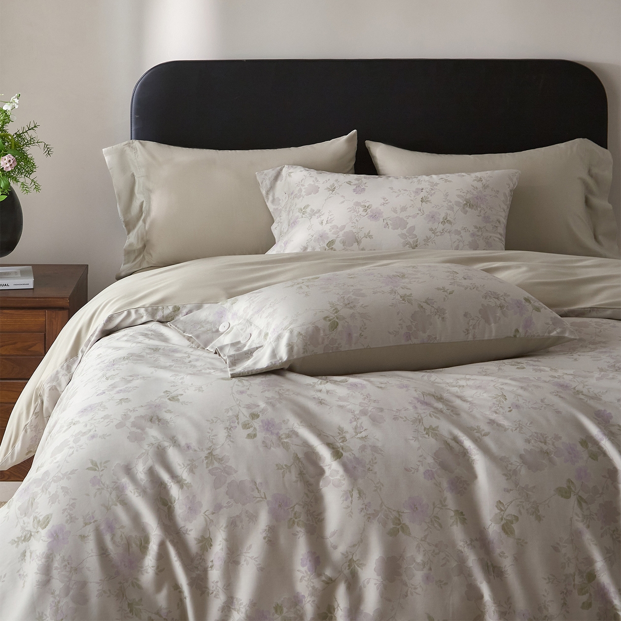 ONE TWO ONE 121 2026新款100s50支长绒棉全棉床上用品色织提花四件套纽扣款-梦谷花园风格一 梦谷花园-青绿