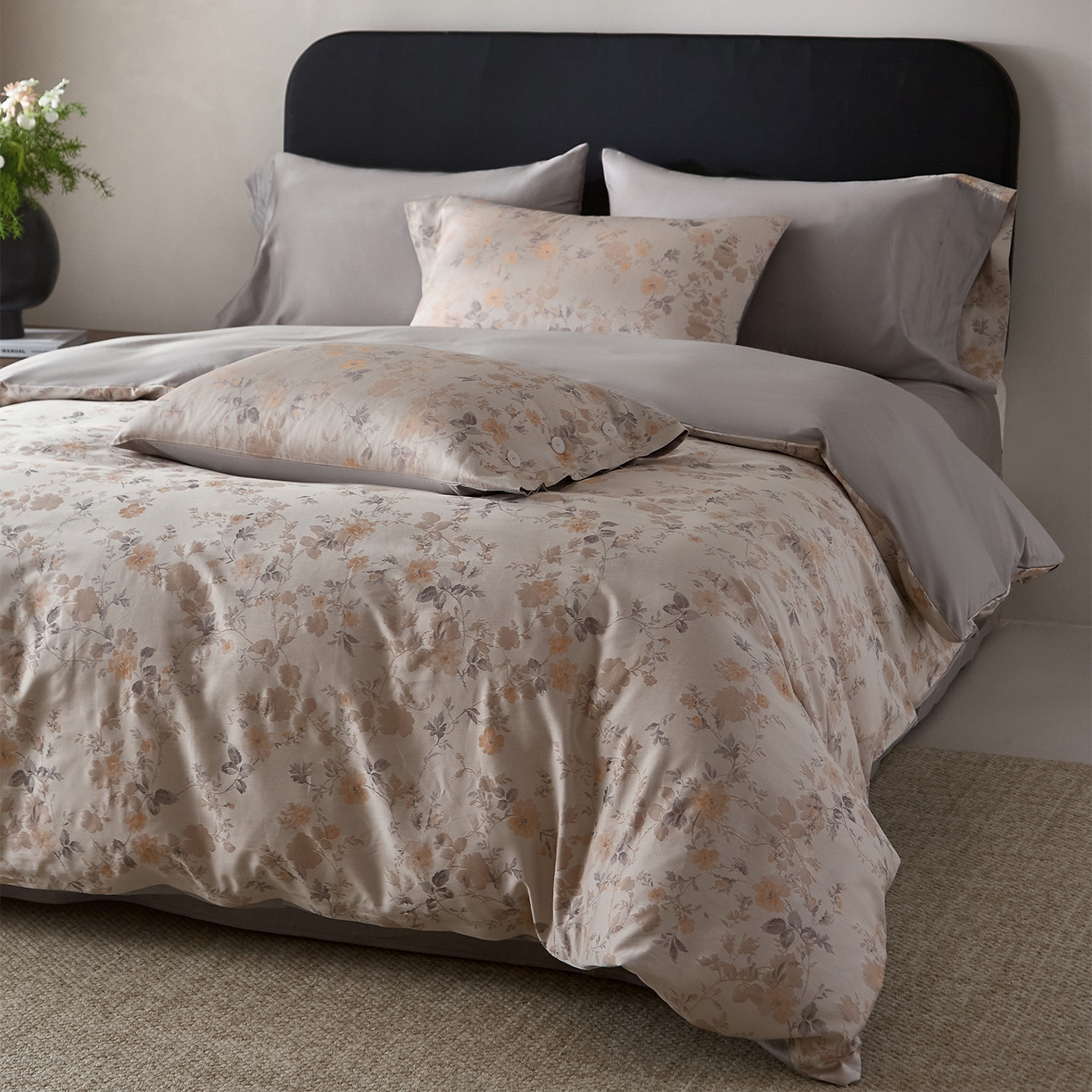 91家纺网 家纺一手货源 找家纺 ONE TWO ONE 121 2026新款100s50支长绒棉全棉床上用品色织提花四件套纽扣款-梦谷花园风格一 梦谷花园-蜜橙