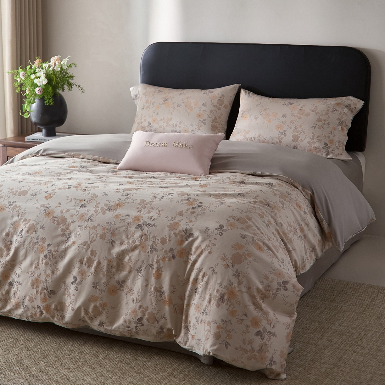 91家纺网 家纺一手货源 找家纺 ONE TWO ONE 121 2026新款100s50支长绒棉全棉床上用品色织提花四件套纽扣款-梦谷花园风格一 梦谷花园-蜜橙