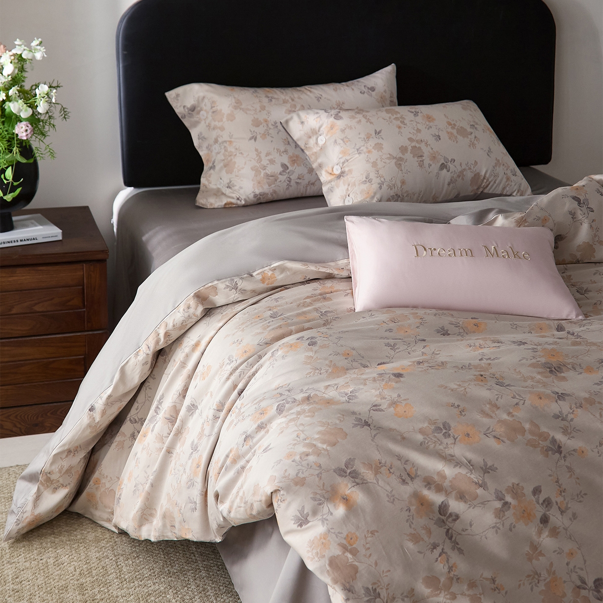 91家纺网 家纺一手货源 找家纺 ONE TWO ONE 121 2026新款100s50支长绒棉全棉床上用品色织提花四件套纽扣款-梦谷花园风格一 梦谷花园-蜜橙