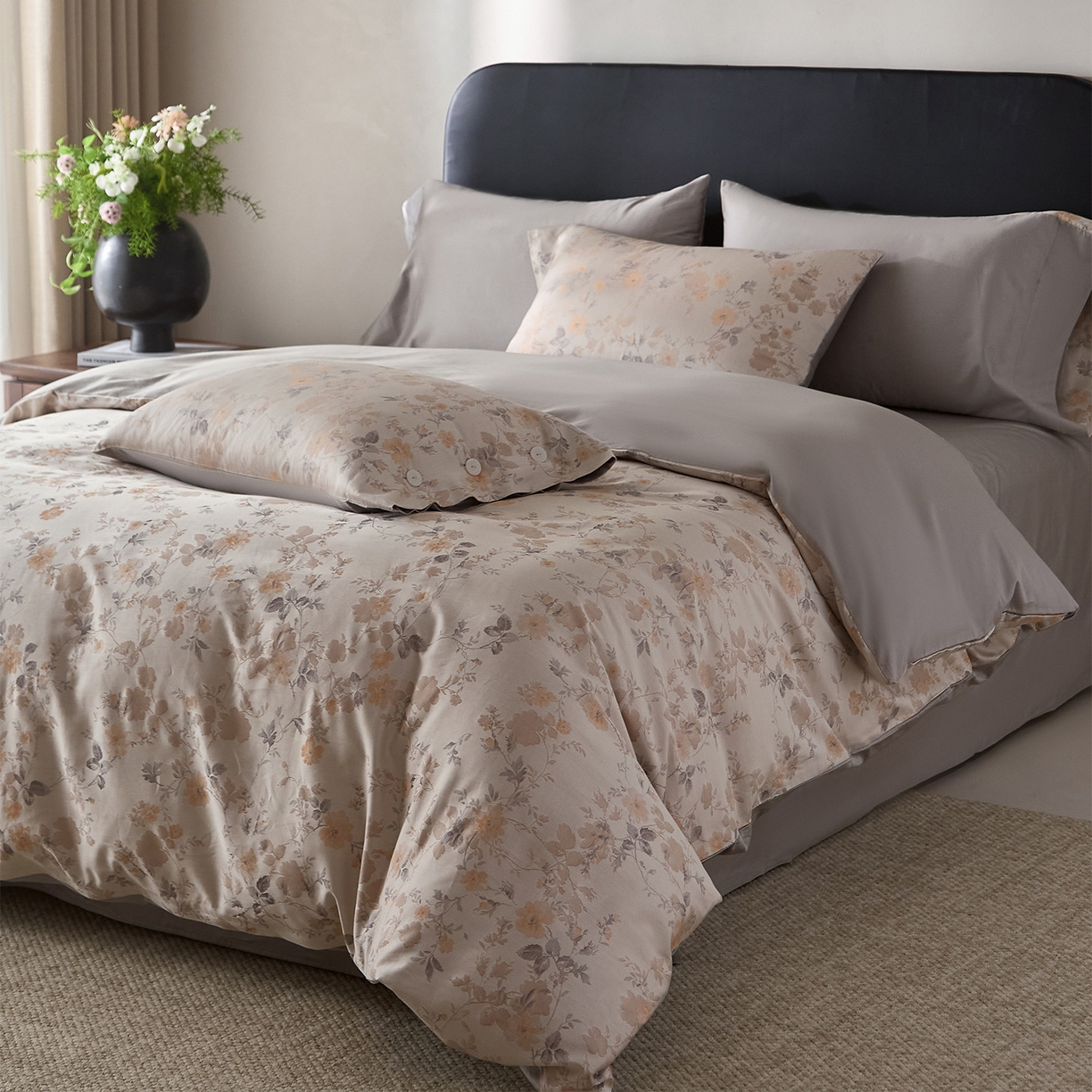 91家纺网 家纺一手货源 找家纺 ONE TWO ONE 121 2026新款100s50支长绒棉全棉床上用品色织提花四件套纽扣款-梦谷花园风格一 梦谷花园-蜜橙