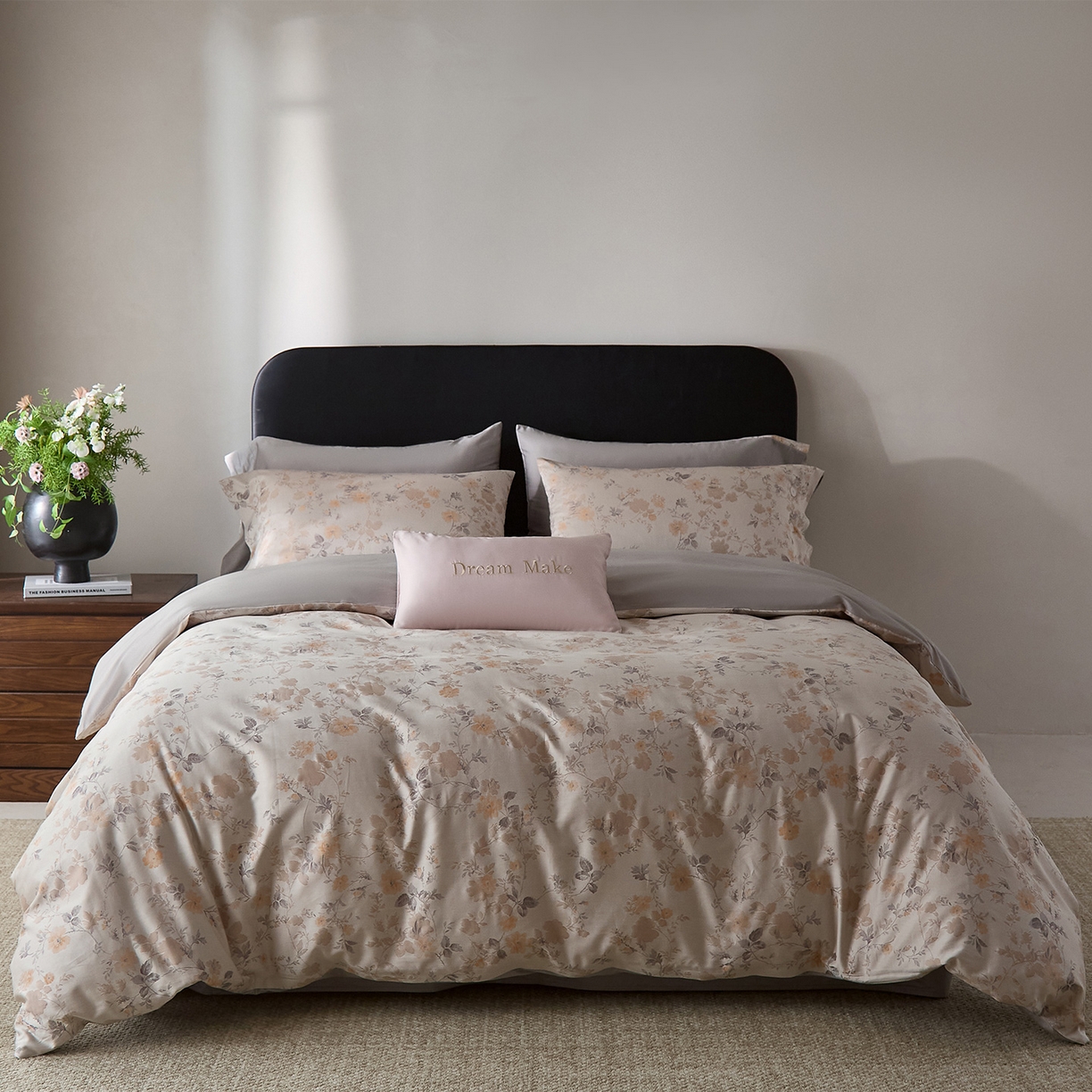 91家纺网 家纺一手货源 找家纺 ONE TWO ONE 121 2026新款100s50支长绒棉全棉床上用品色织提花四件套纽扣款-梦谷花园风格一 梦谷花园-蜜橙