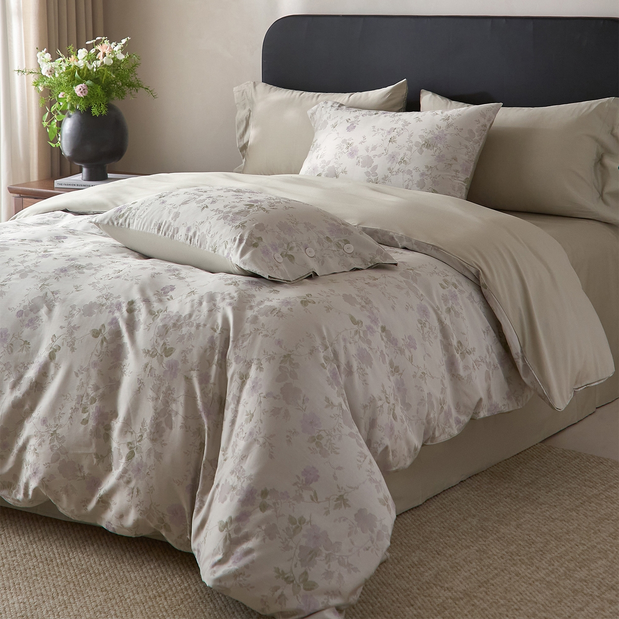 91家纺网 家纺一手货源 找家纺 ONE TWO ONE 121 2026新款100s50支长绒棉全棉床上用品色织提花四件套纽扣款-梦谷花园风格一 梦谷花园-青绿