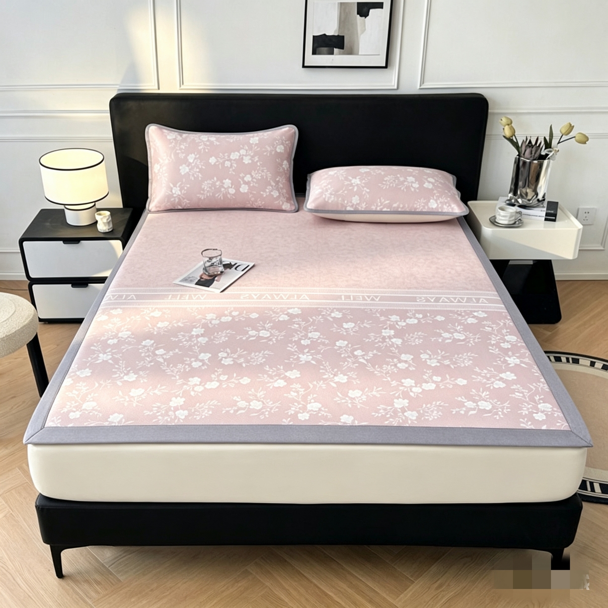 可恩欣 2026新款冰丝提花软床笠单品床笠床笠单件平席 阑珊-粉-平席款