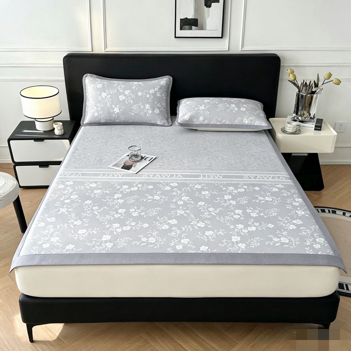 可恩欣 2026新款冰丝提花软床笠单品床笠床笠单件平席 阑珊-灰-平席款