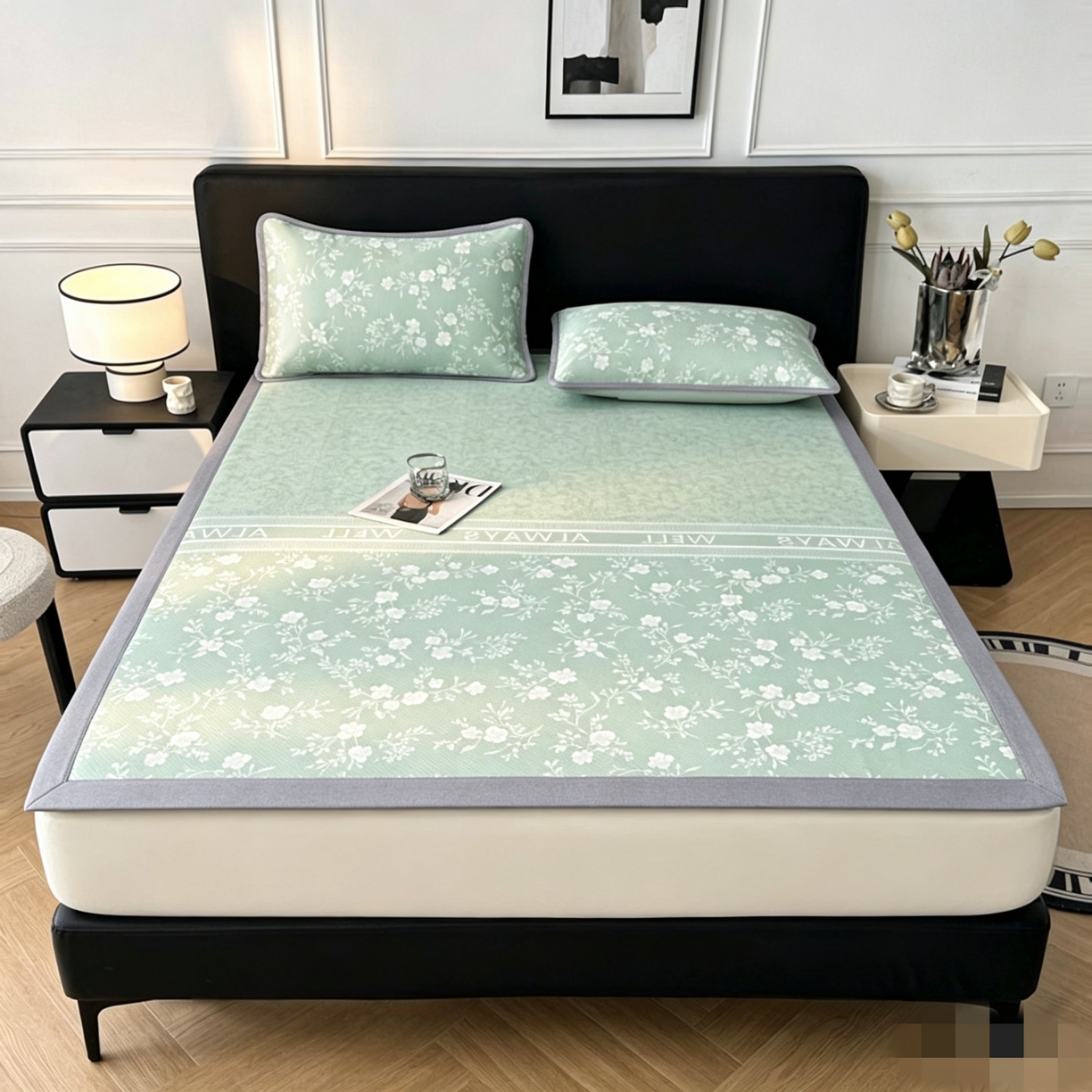 可恩欣 2026新款冰丝提花软床笠单品床笠床笠单件平席 阑珊--绿-平席款