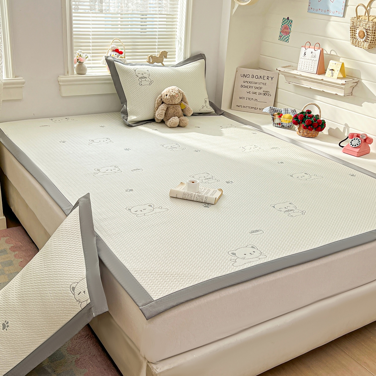 91家纺网 家纺一手货源 找家纺 （总）十里居 2026春夏新款A类凉感PE卡通提花凉席席子空调软席