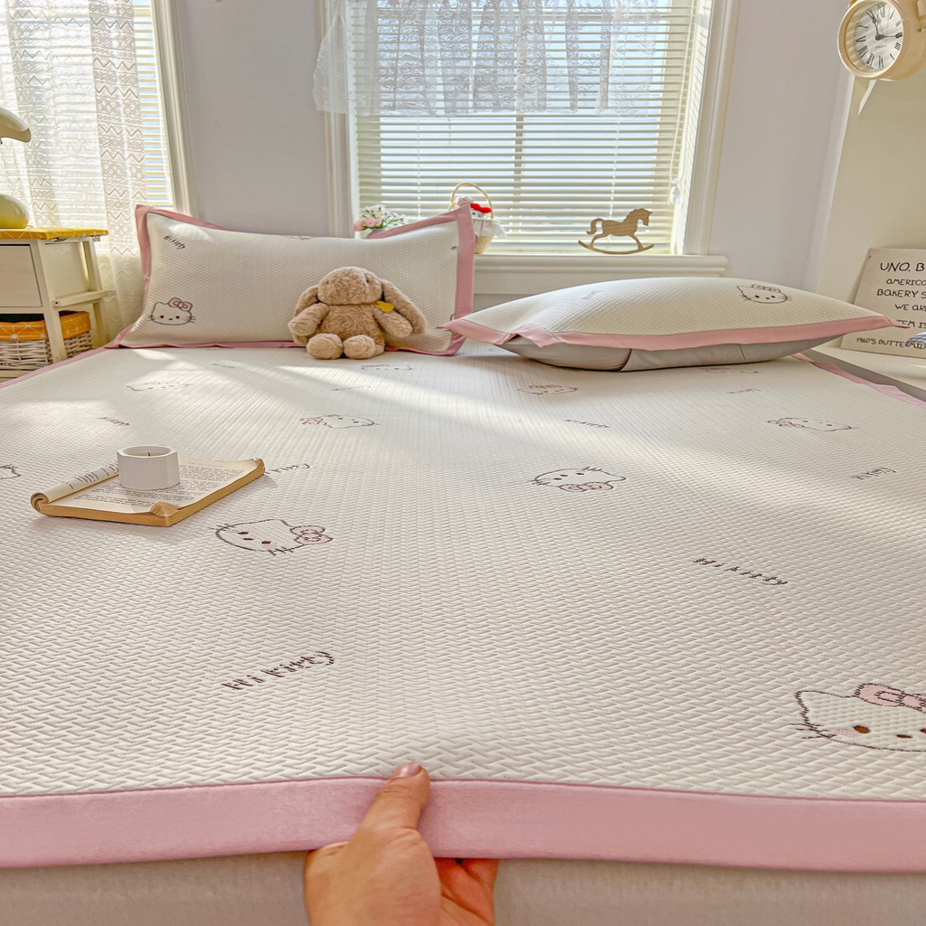 91家纺网 家纺一手货源 找家纺 十里居 2026春夏新款A类凉感PE卡通提花凉席席子空调软席 粉色KT