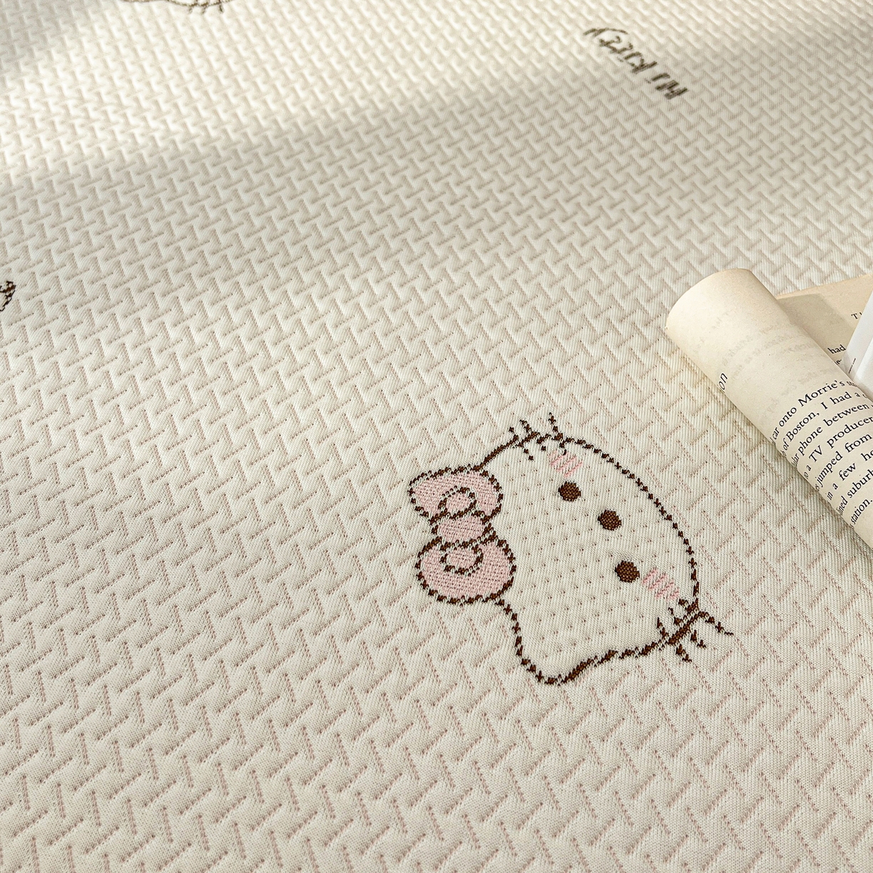 91家纺网 家纺一手货源 找家纺 十里居 2026春夏新款A类凉感PE卡通提花凉席席子空调软席 粉色KT