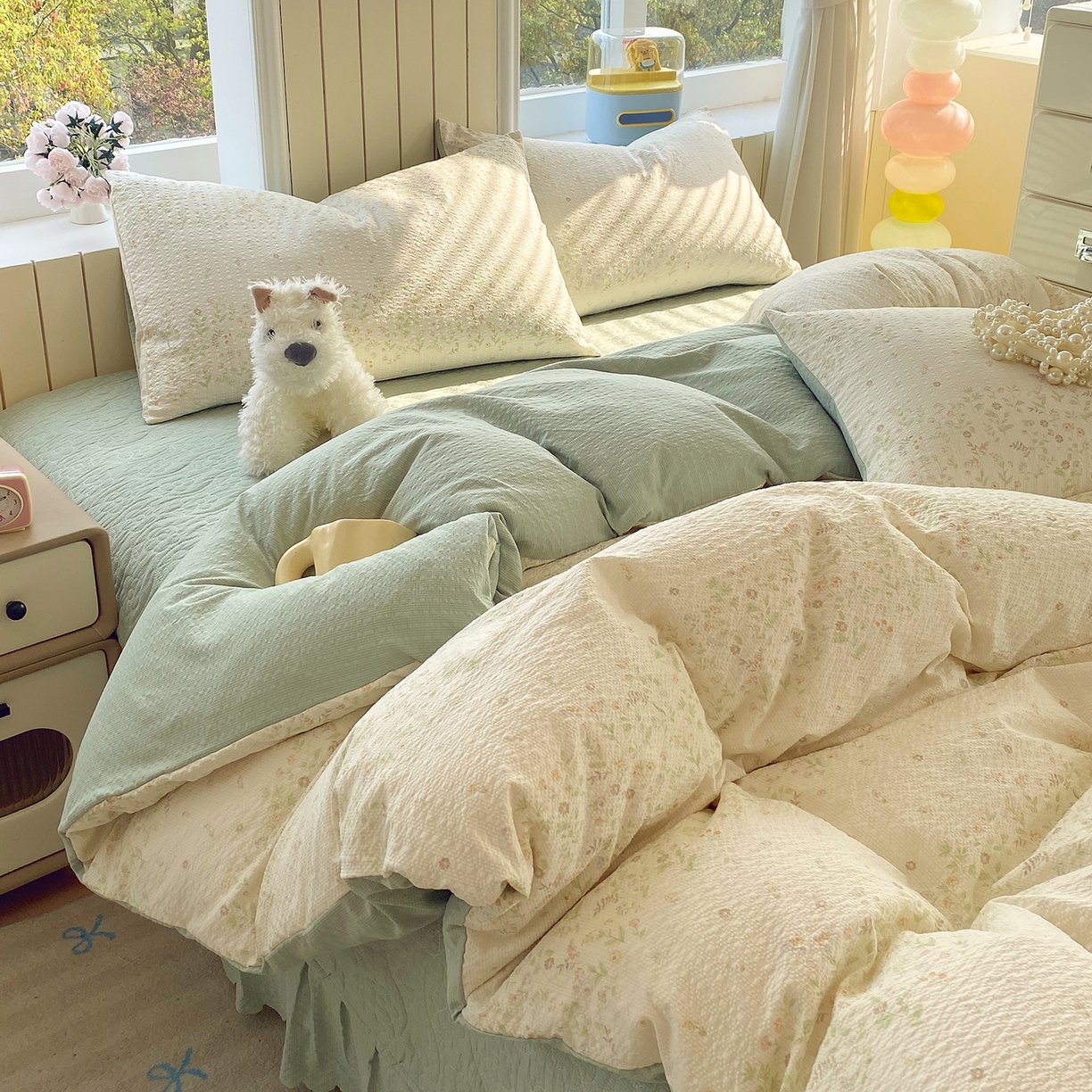 91家纺网 家纺一手货源 找家纺 （总）莱米家纺 2026新款云感泡泡纱双层纱床盖四件套