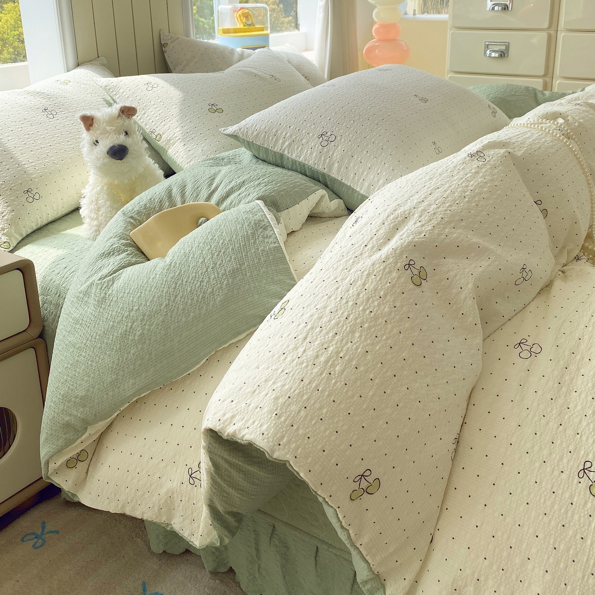 91家纺网 家纺一手货源 找家纺 （总）莱米家纺 2026新款云感泡泡纱双层纱床盖四件套