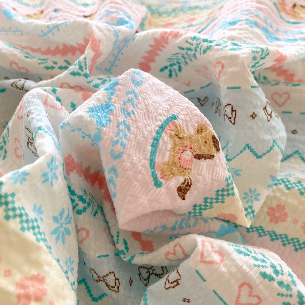 91家纺网 家纺一手货源 找家纺 莱米家纺 2026新款云感泡泡纱双层纱床盖四件套 费尔岛紫