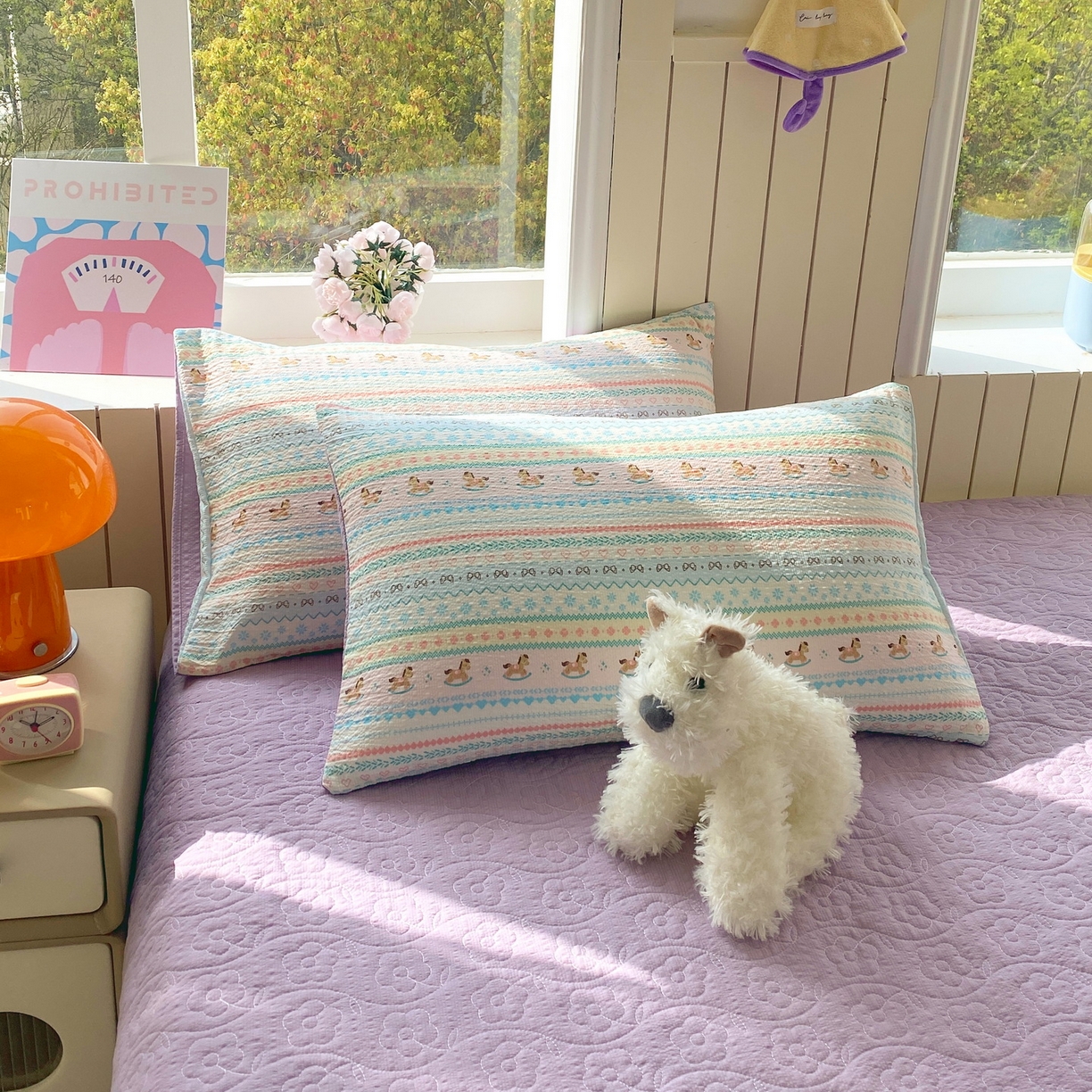 91家纺网 家纺一手货源 找家纺 莱米家纺 2026新款云感泡泡纱双层纱床盖四件套 费尔岛紫