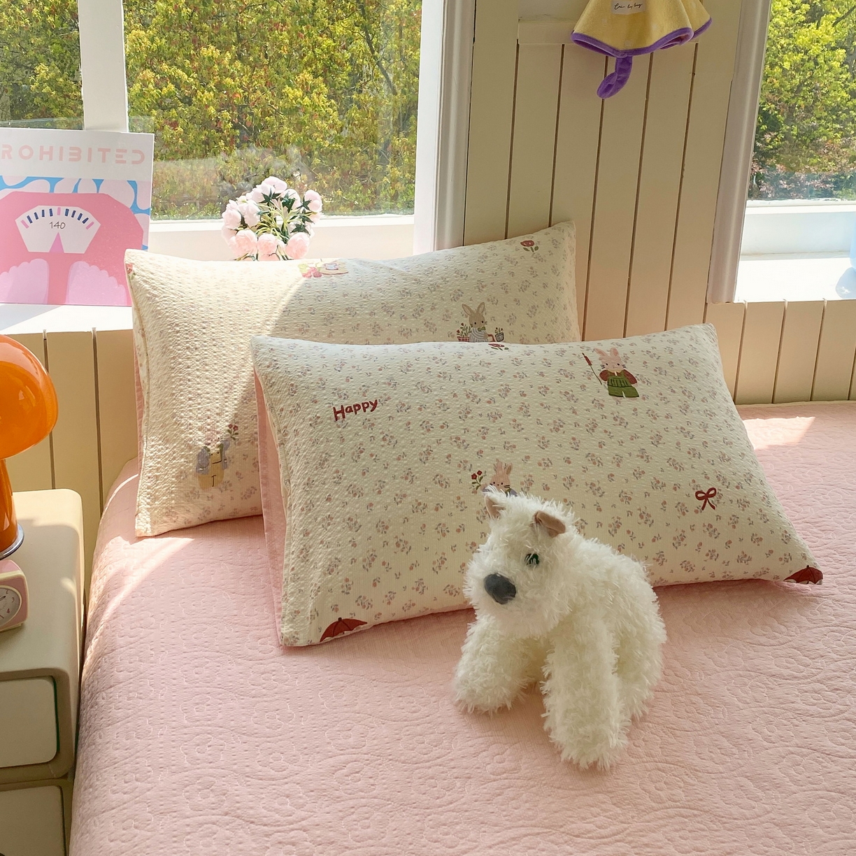 91家纺网 家纺一手货源 找家纺 莱米家纺 2026新款云感泡泡纱双层纱床盖四件套 兔兔之家