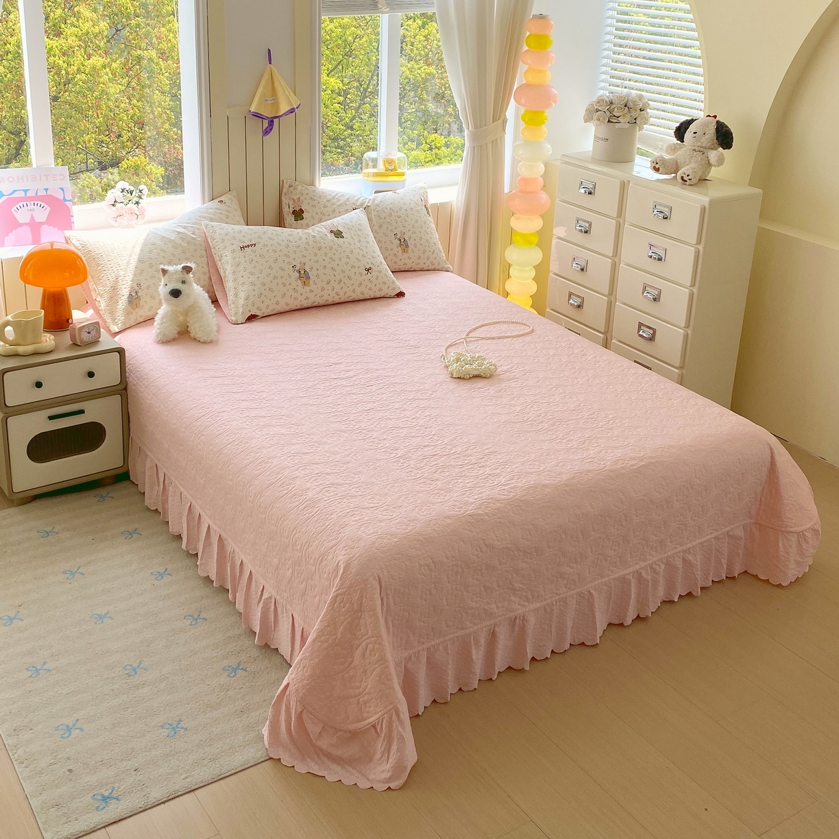 91家纺网 家纺一手货源 找家纺 莱米家纺 2026新款云感泡泡纱双层纱床盖四件套 兔兔之家