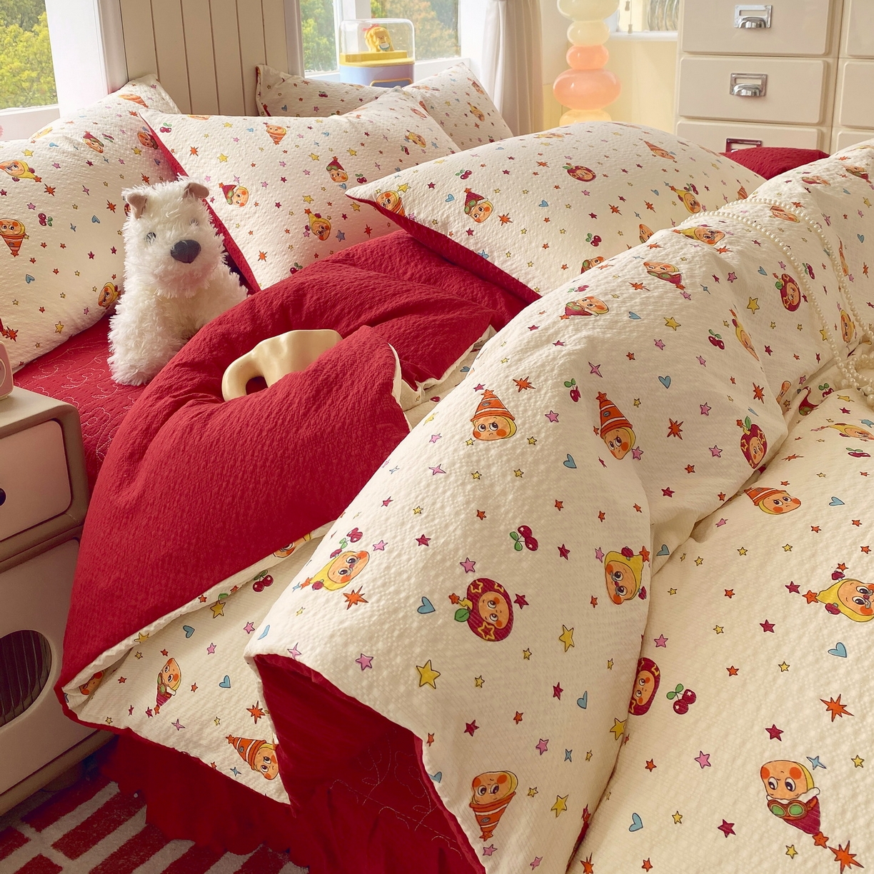 莱米家纺 2026新款云感泡泡纱双层纱床盖四件套 星星人