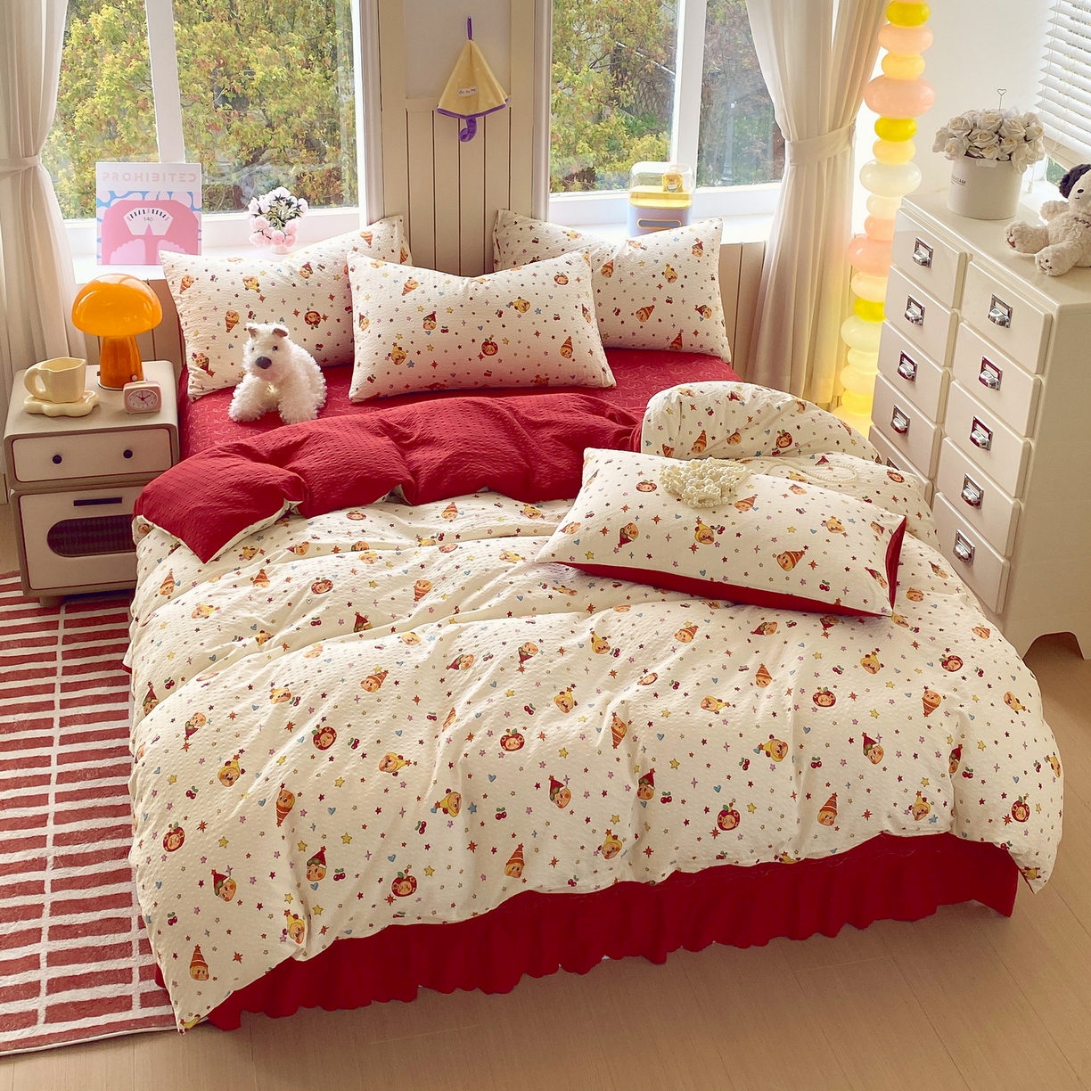 91家纺网 家纺一手货源 找家纺 莱米家纺 2026新款云感泡泡纱双层纱床盖四件套 星星人