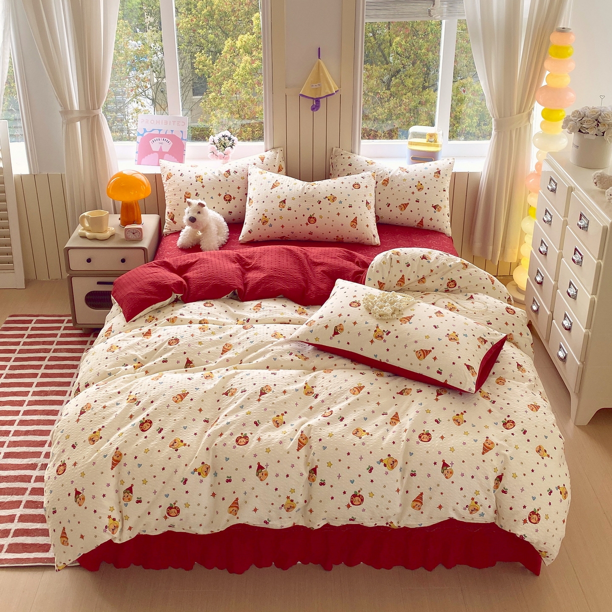 91家纺网 家纺一手货源 找家纺 莱米家纺 2026新款云感泡泡纱双层纱床盖四件套 星星人