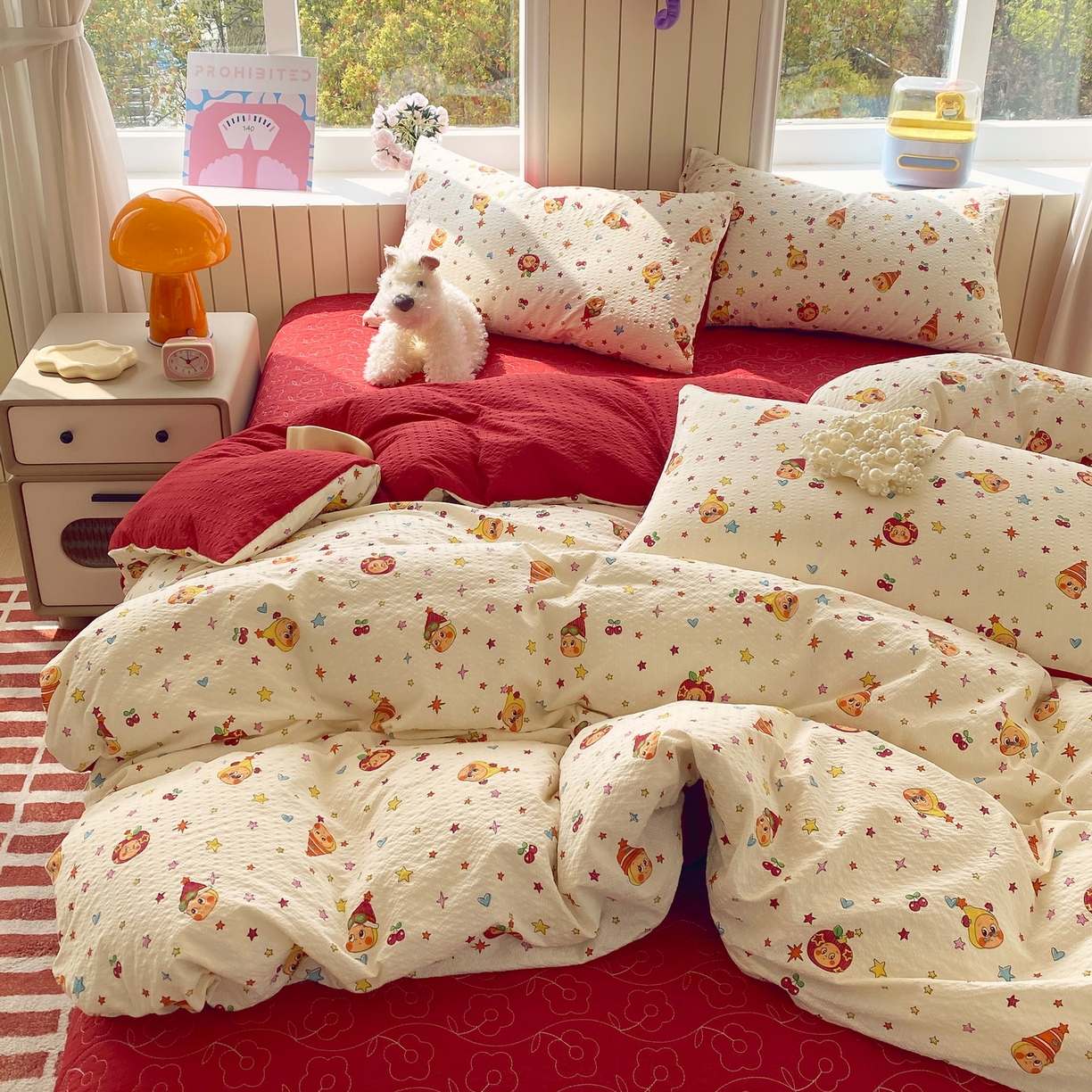 91家纺网 家纺一手货源 找家纺 莱米家纺 2026新款云感泡泡纱双层纱床盖四件套 星星人