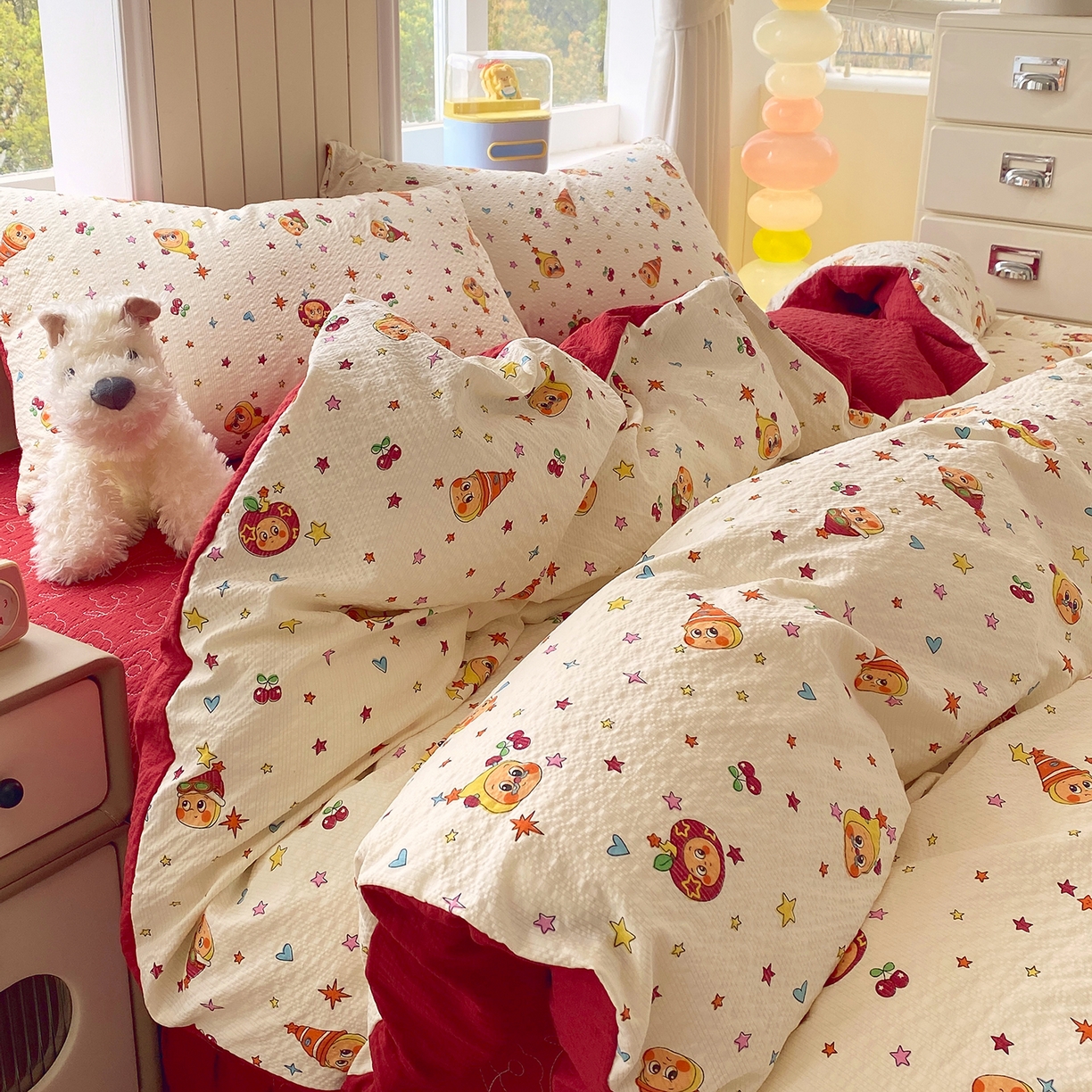 91家纺网 家纺一手货源 找家纺 莱米家纺 2026新款云感泡泡纱双层纱床盖四件套 星星人