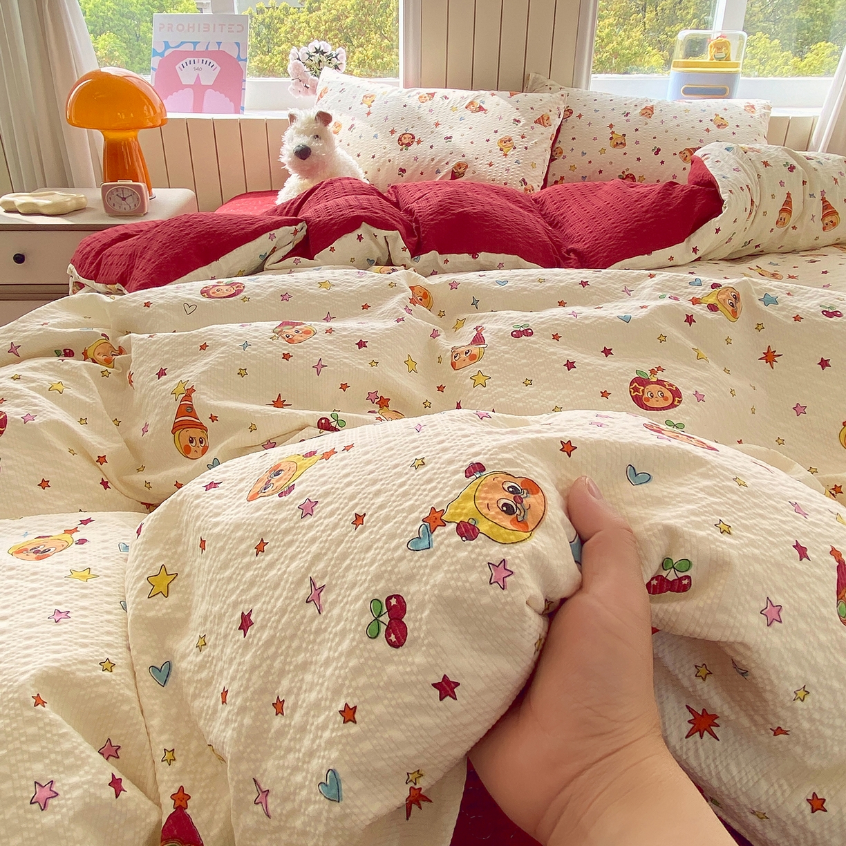 91家纺网 家纺一手货源 找家纺 莱米家纺 2026新款云感泡泡纱双层纱床盖四件套 星星人