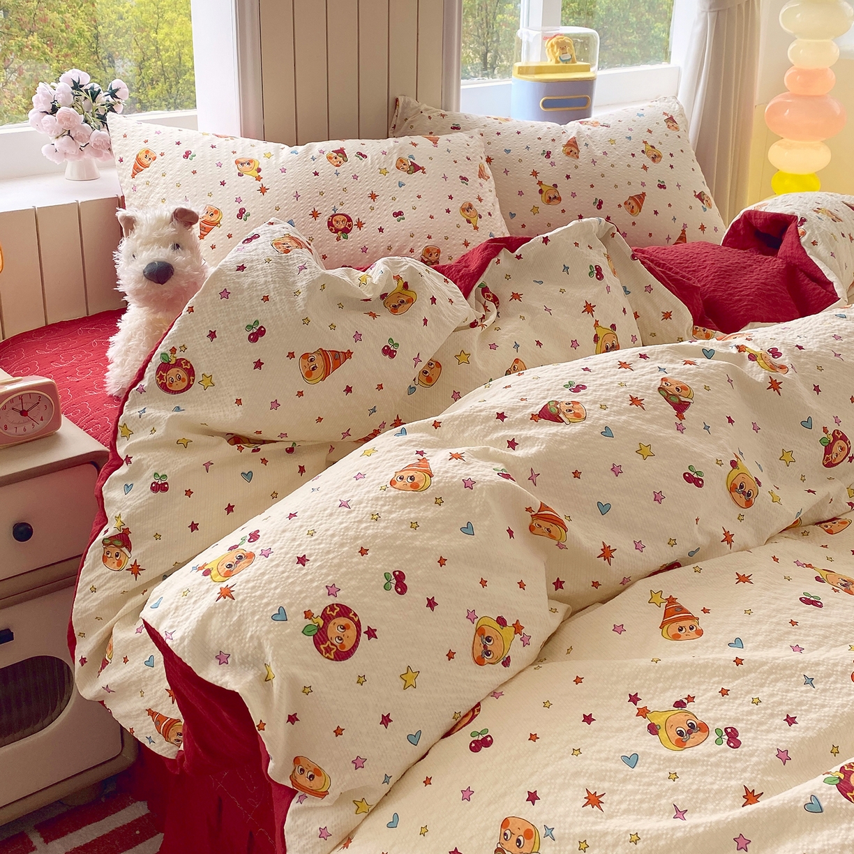 91家纺网 家纺一手货源 找家纺 莱米家纺 2026新款云感泡泡纱双层纱床盖四件套 星星人