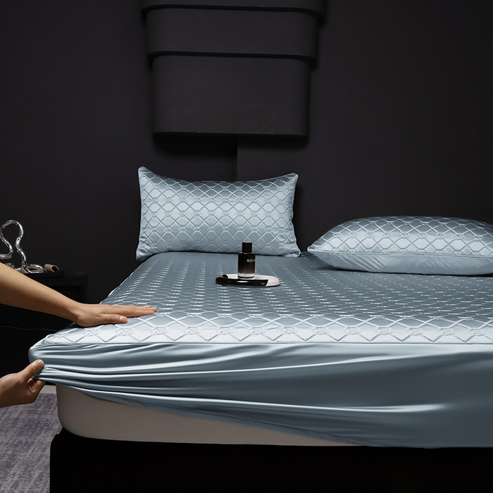 91家纺网 家纺一手货源 找家纺 阿那亚 2026新款冰萃凉感硅胶凉席三件套夏被四件套 冰月蓝