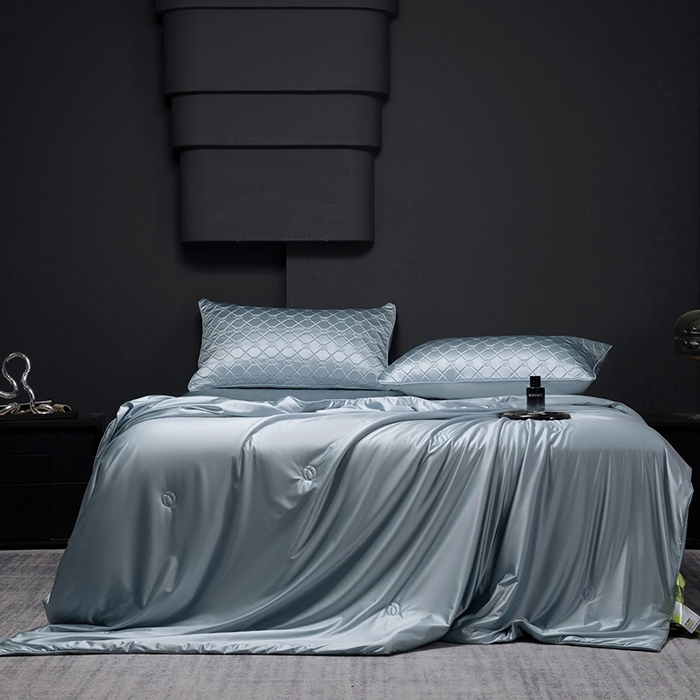 91家纺网 家纺一手货源 找家纺 阿那亚 2026新款冰萃凉感硅胶凉席三件套夏被四件套 冰月蓝